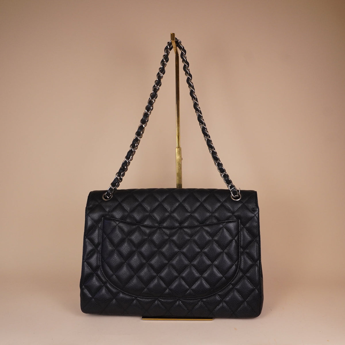 PRE-OWNED CC Maxi Classic Flap Black Caviar Shoulder Bag