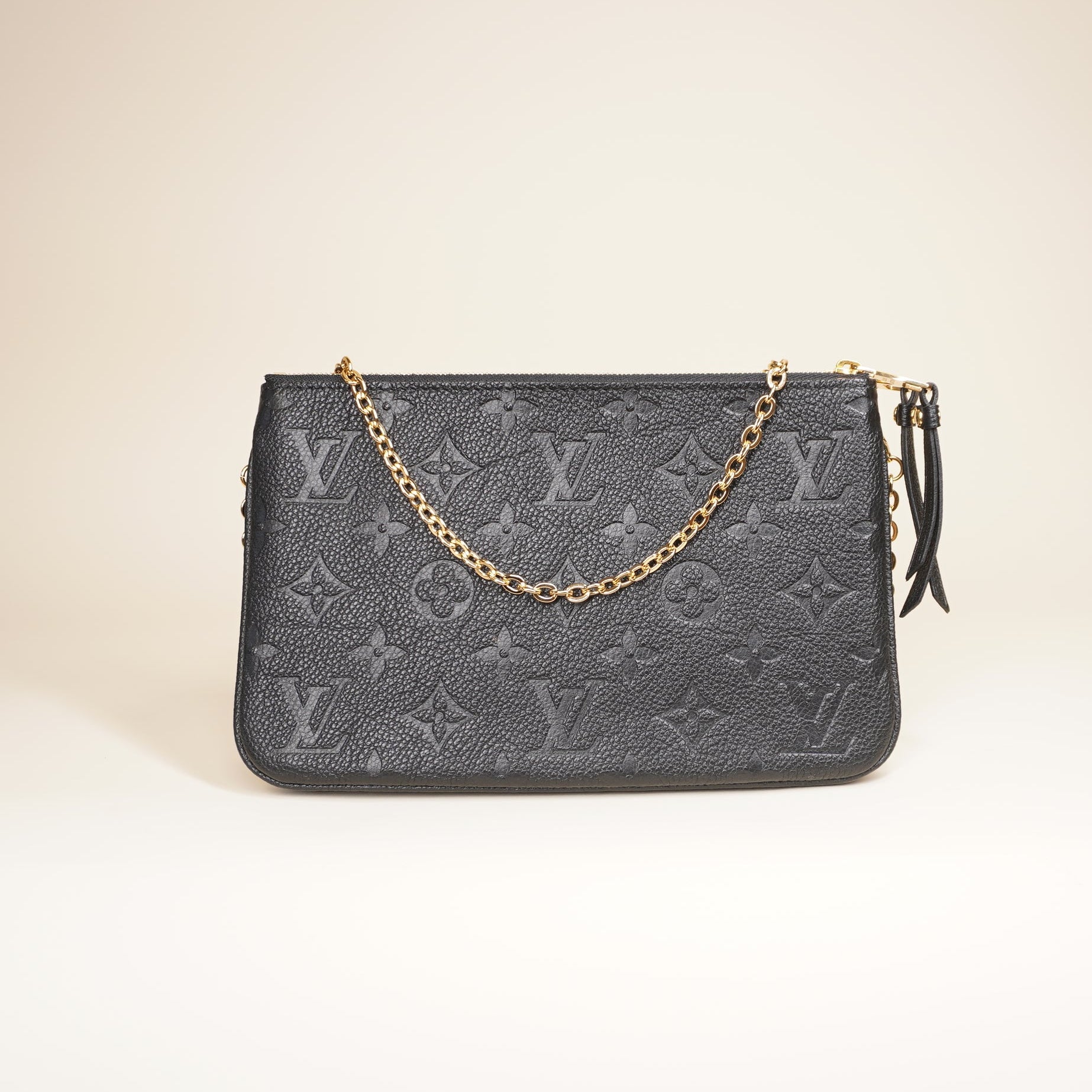 PRE-OWNED LV Black Empreinte Monogram Double Zip Shoulder Bag