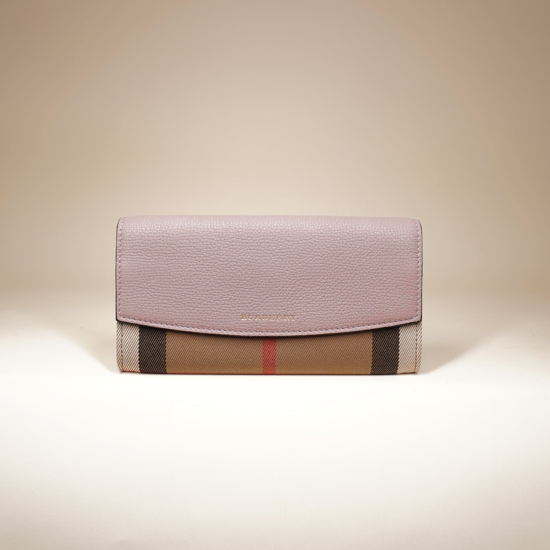 PRE-OWNED Calfskin House Check Porter Continental Wallet Pale Orchid