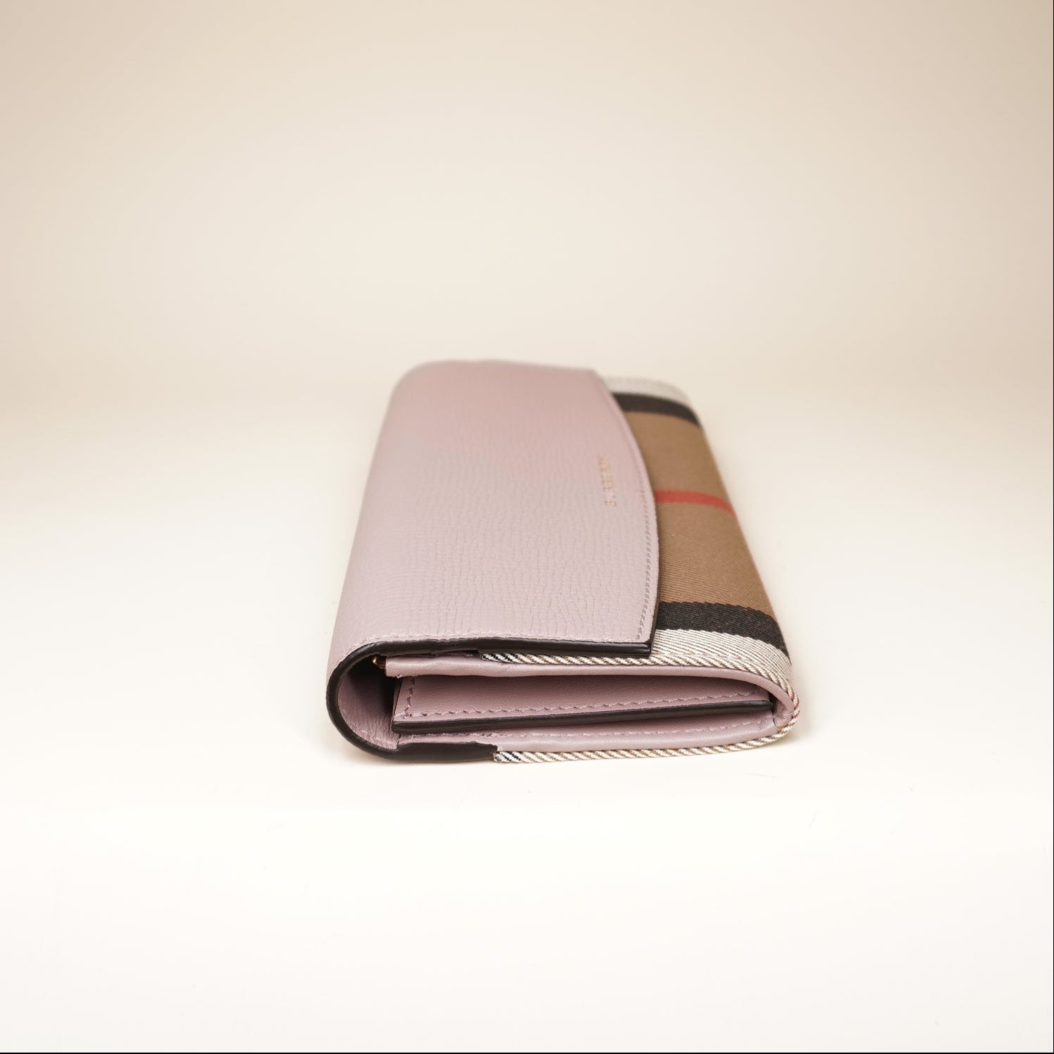 PRE-OWNED Calfskin House Check Porter Continental Wallet Pale Orchid