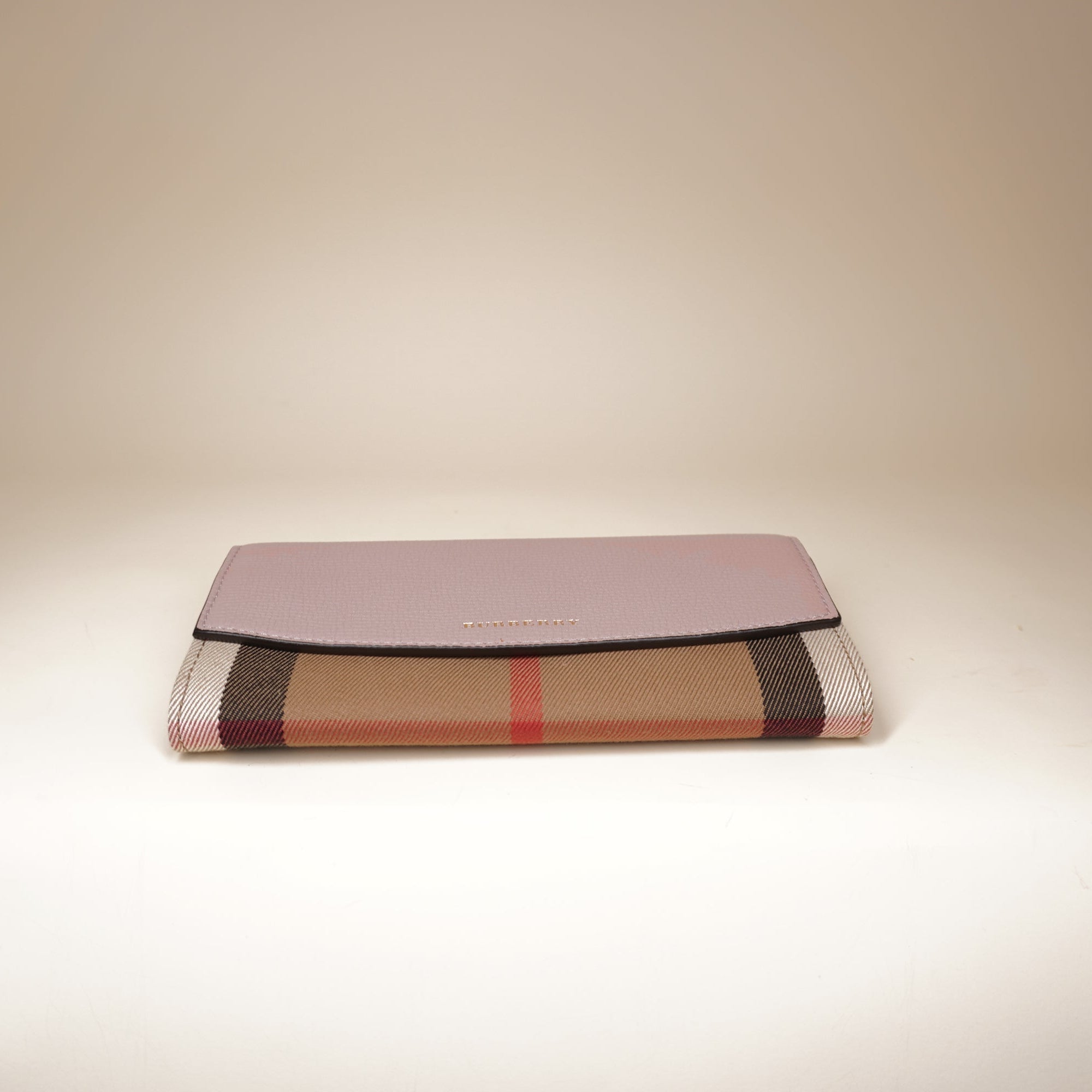 PRE-OWNED Calfskin House Check Porter Continental Wallet Pale Orchid