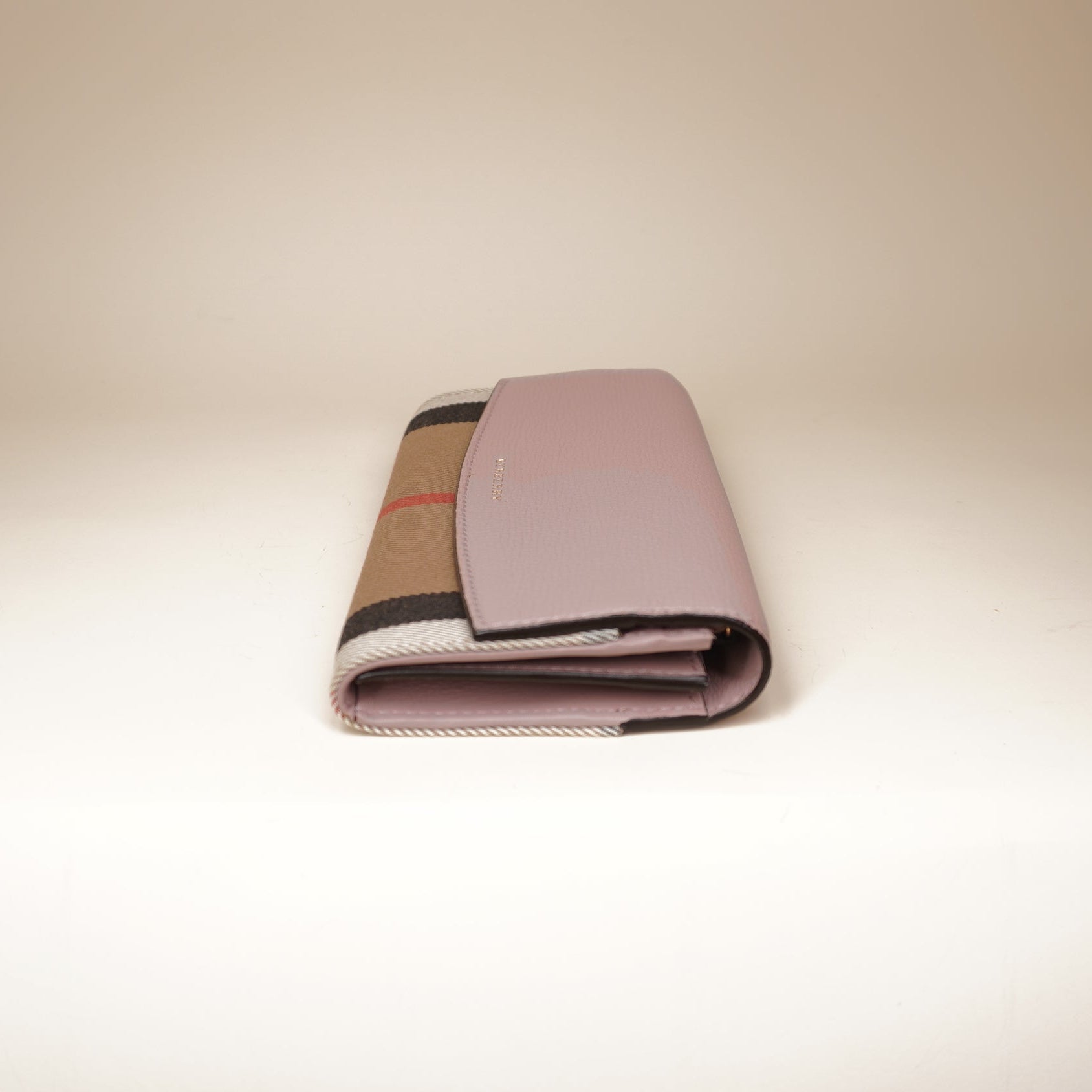 PRE-OWNED Calfskin House Check Porter Continental Wallet Pale Orchid