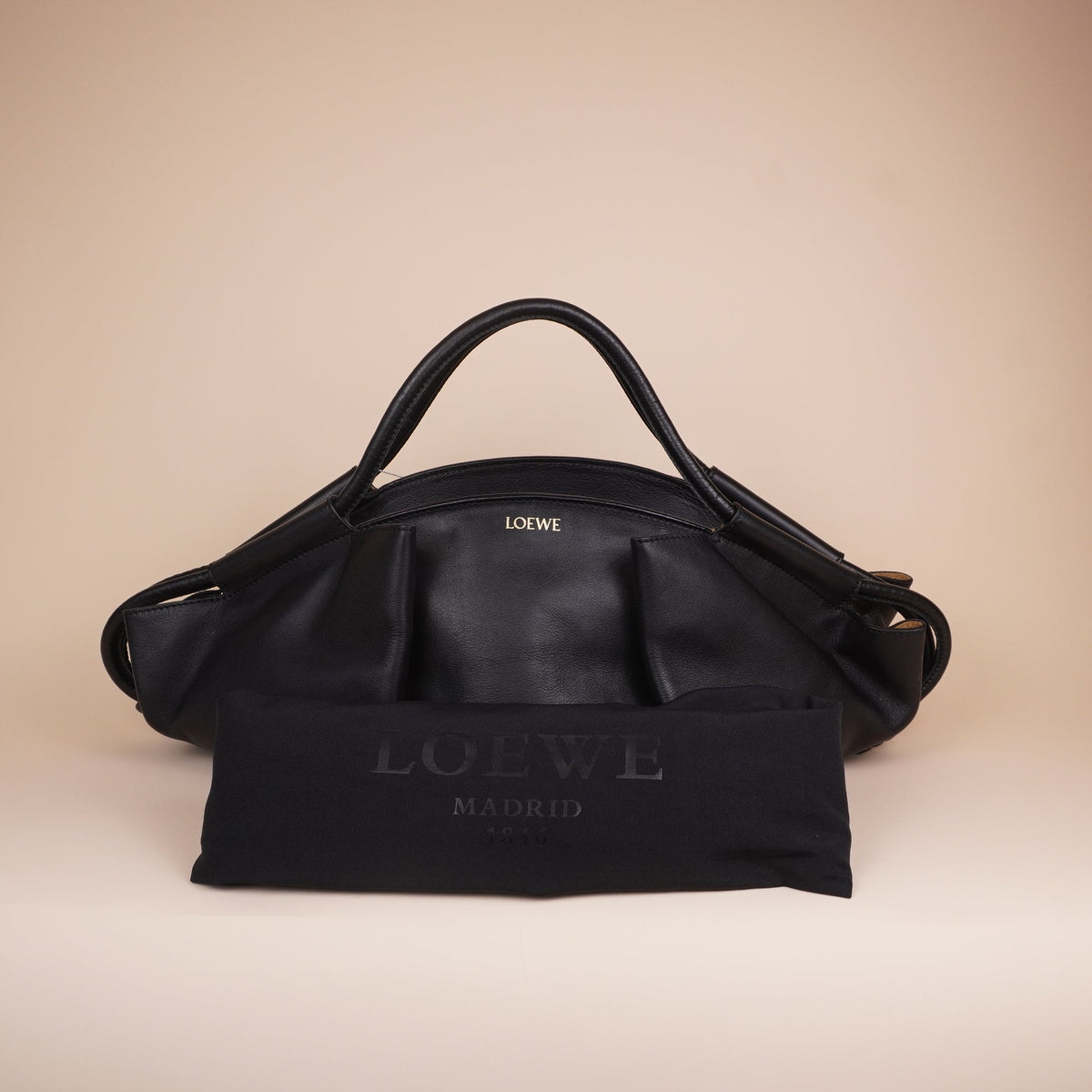 PRE-OWNED Shiny Nappa Calfskin Small Paseo Bag Black