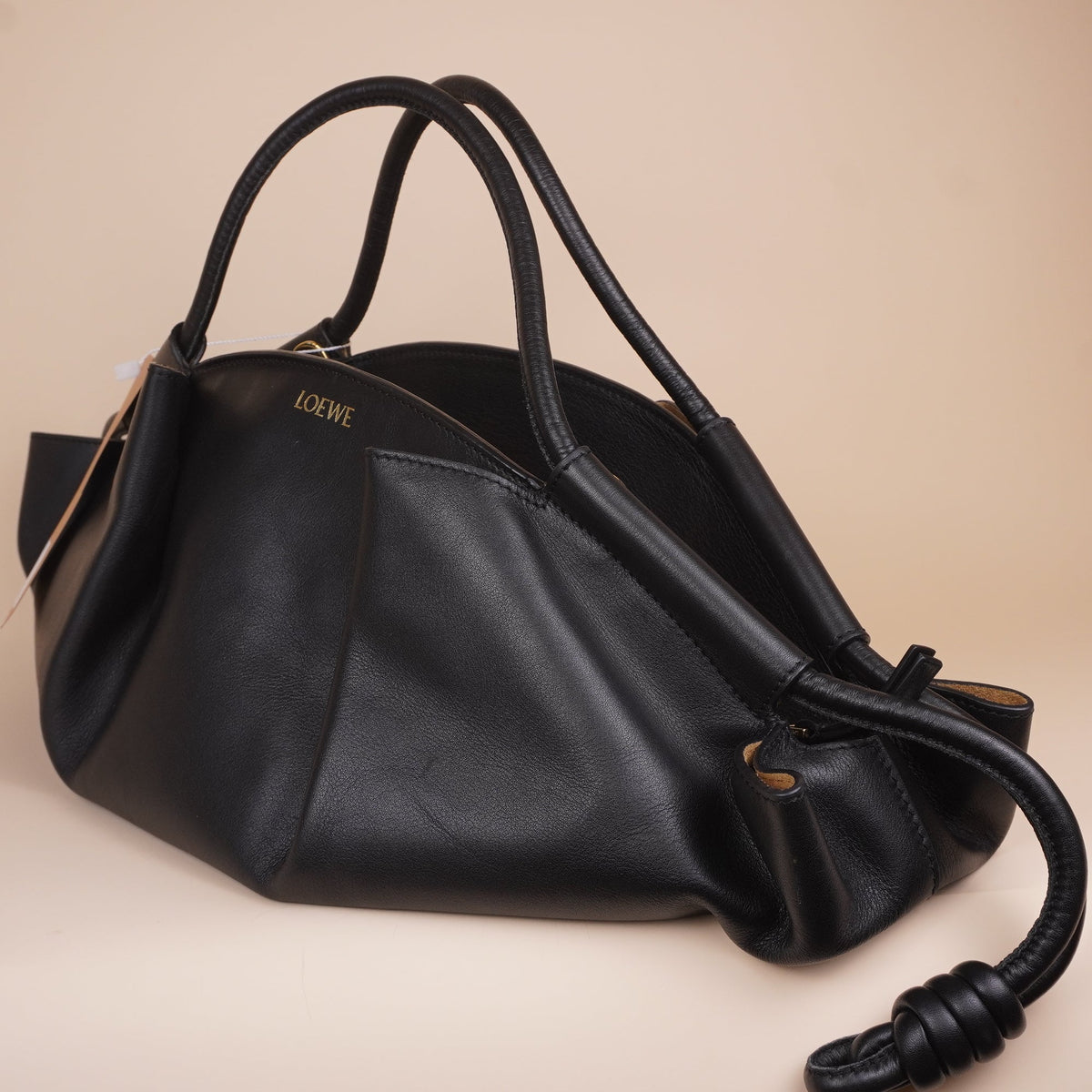 PRE-OWNED Shiny Nappa Calfskin Small Paseo Bag Black
