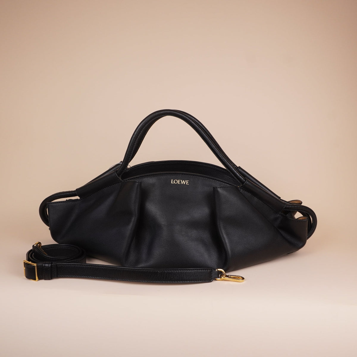 PRE-OWNED Shiny Nappa Calfskin Small Paseo Bag Black