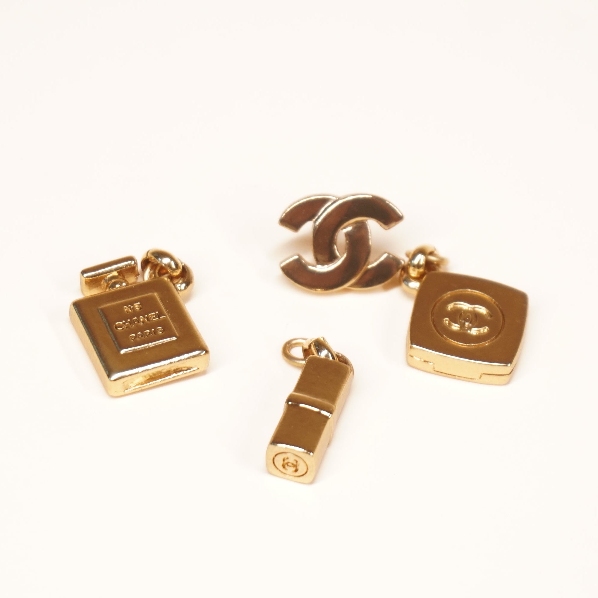 PRE-OWNED CC Vintage Gold Metal Iconic Charms Dangle Earrings