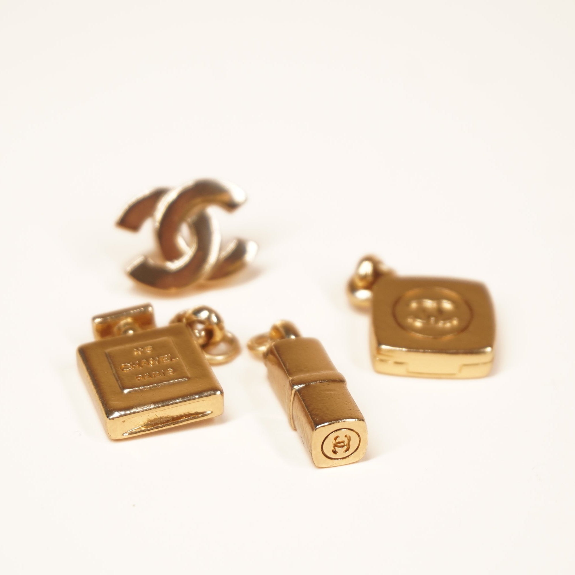 PRE-OWNED CC Vintage Gold Metal Iconic Charms Dangle Earrings