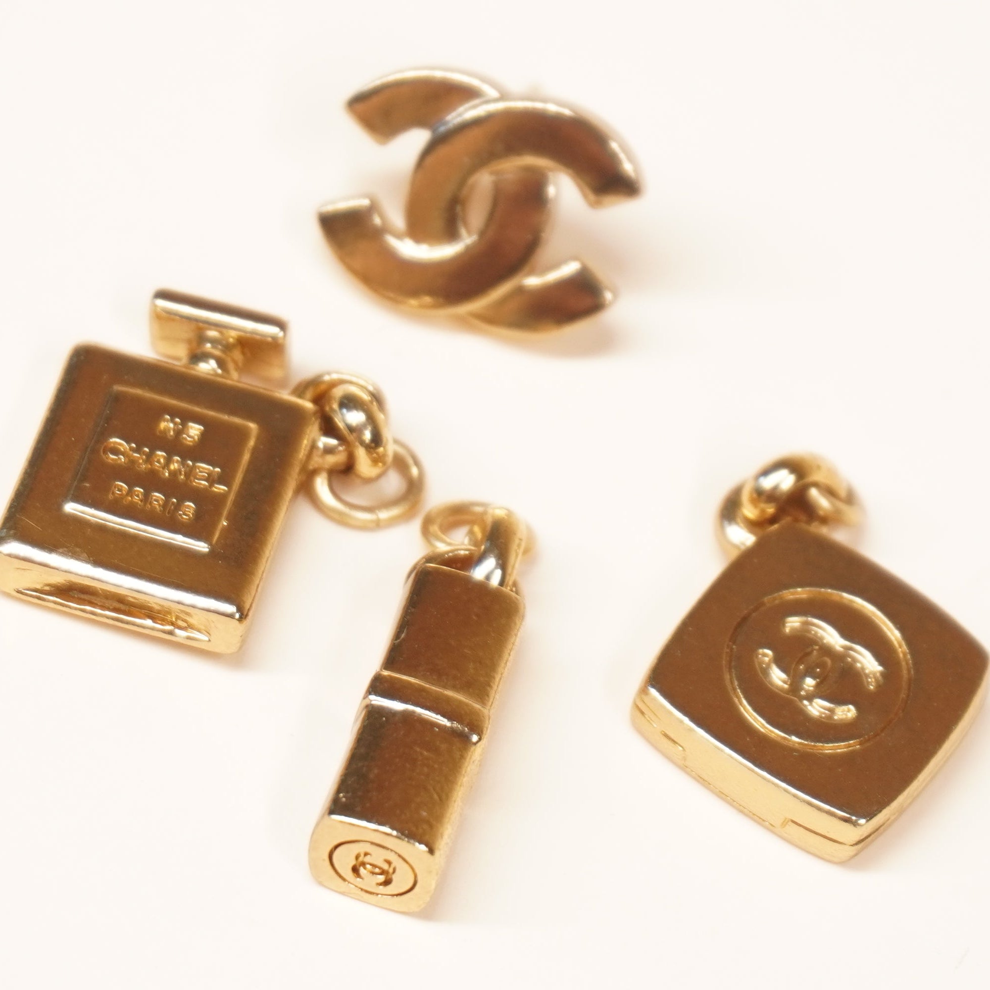PRE-OWNED CC Vintage Gold Metal Iconic Charms Dangle Earrings
