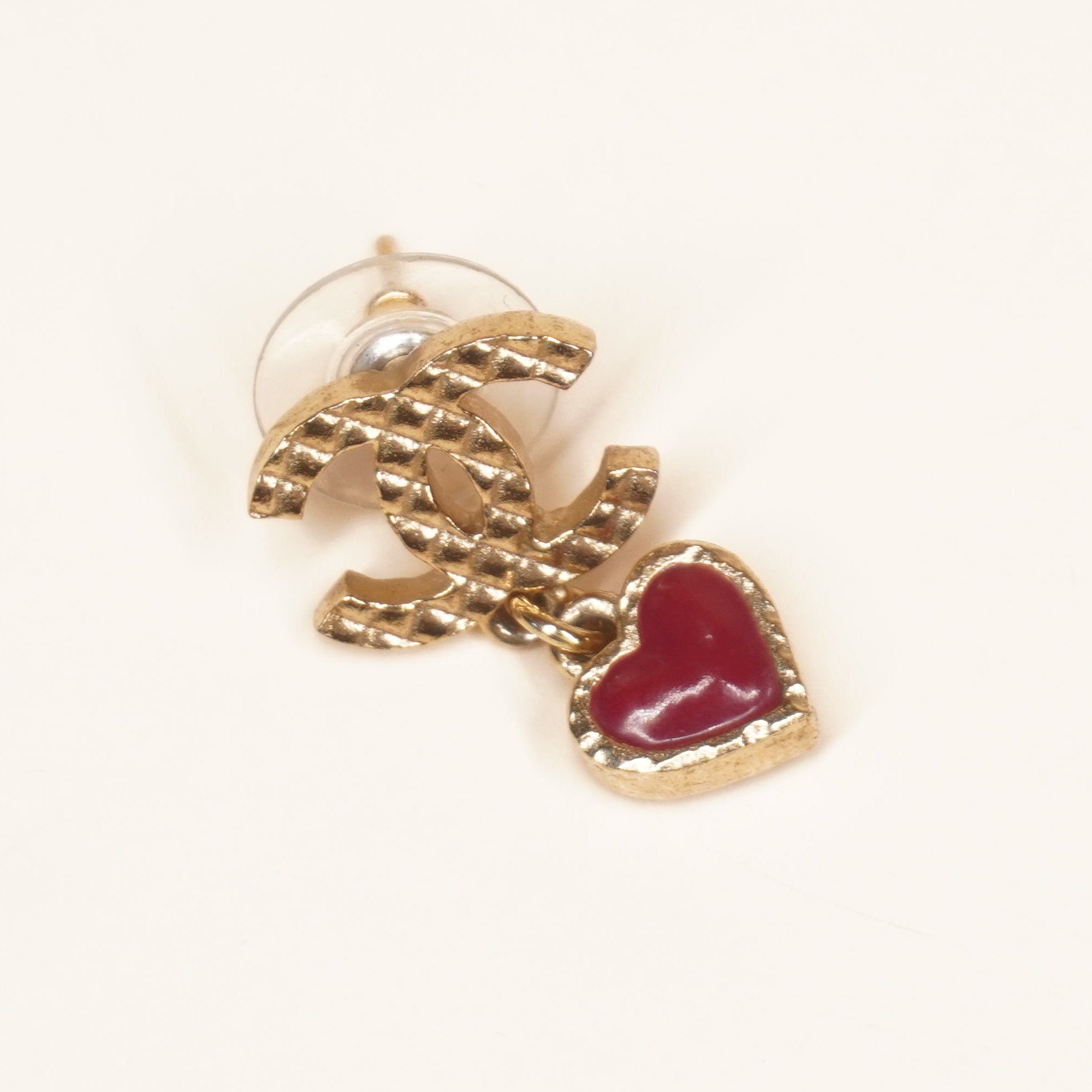 PRE-OWNED CC Heart Triangle Drop Earrings Gold Tone