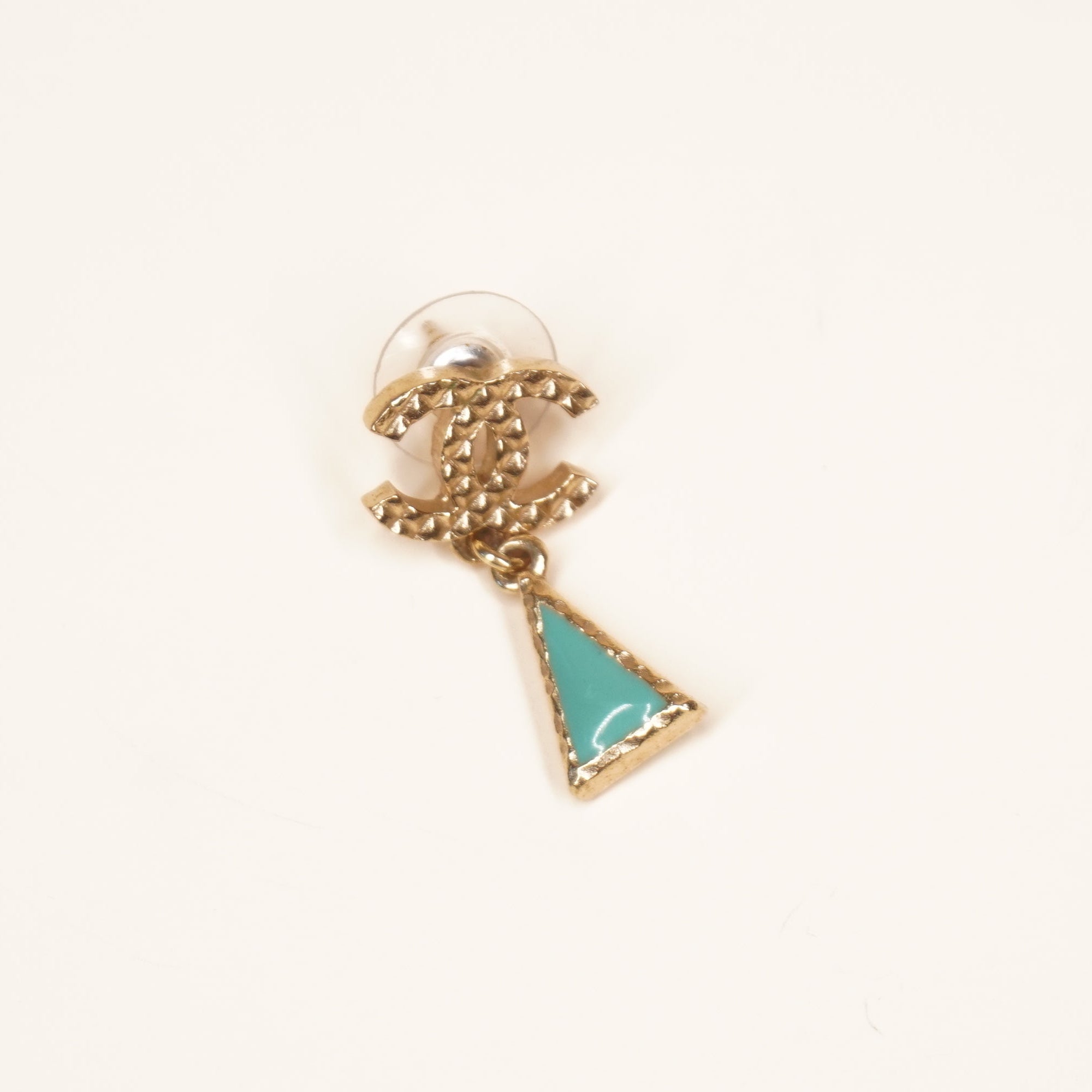 PRE-OWNED CC Heart Triangle Drop Earrings Gold Tone