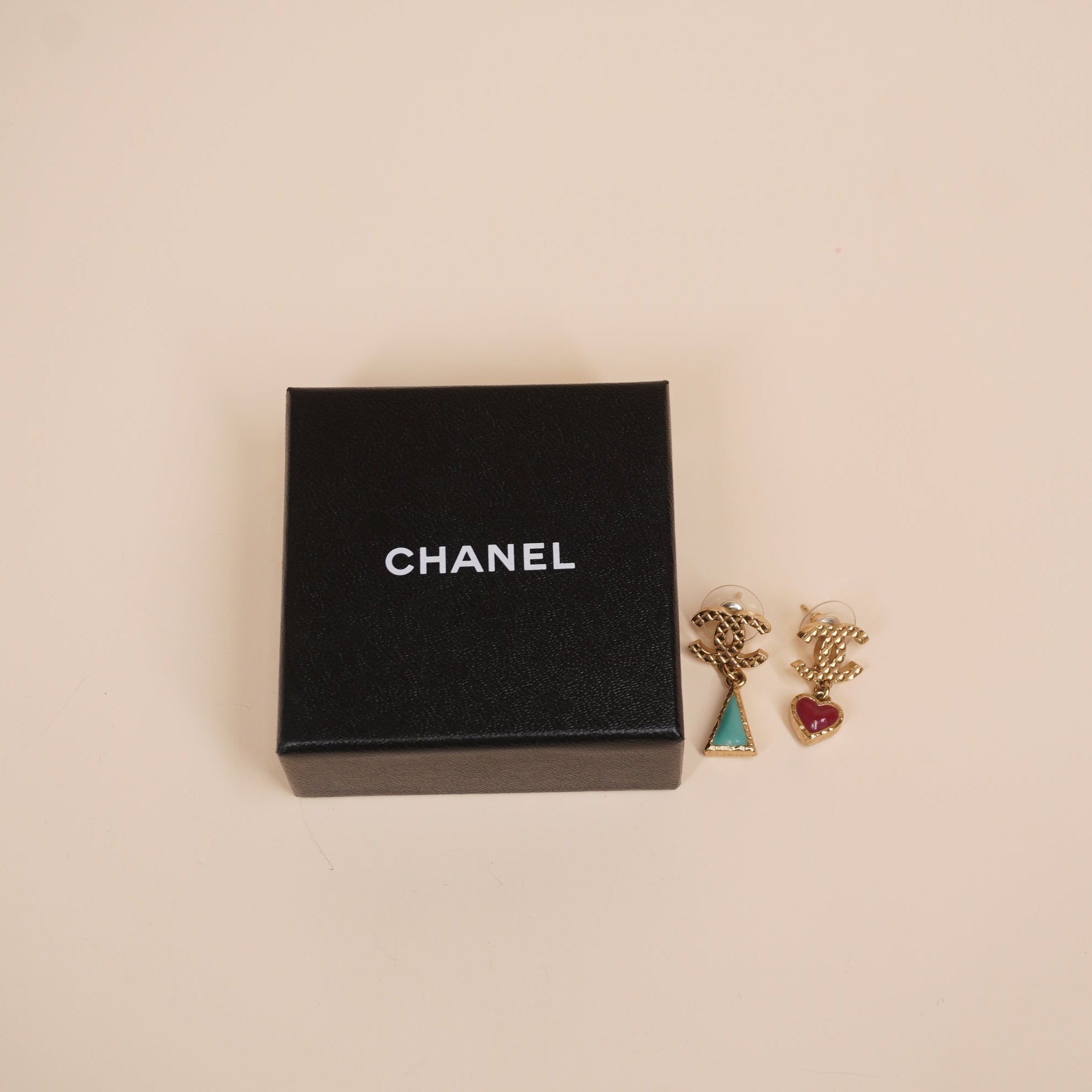 PRE-OWNED CC Heart Triangle Drop Earrings Gold Tone