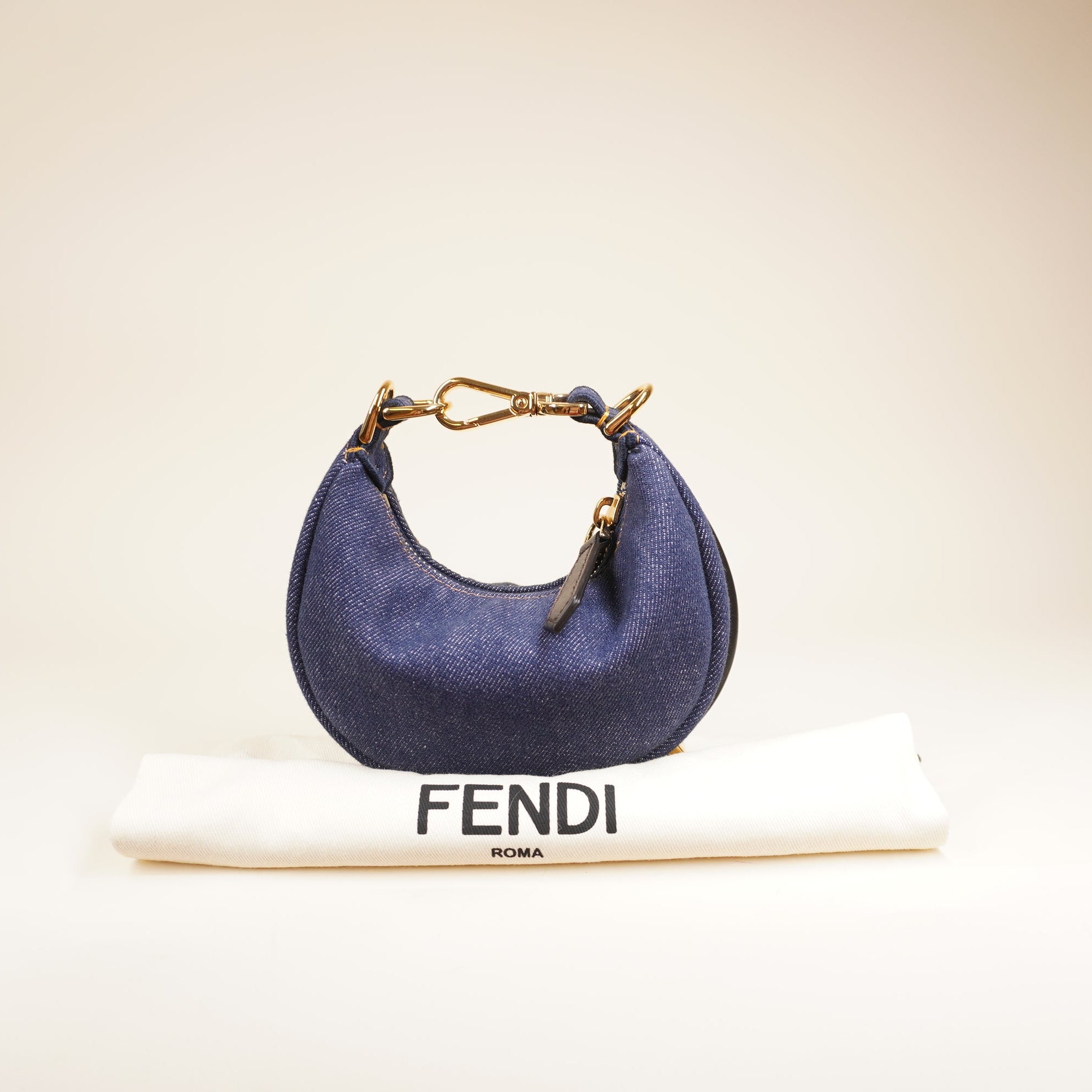 PRE-OWNED FF Denim Shiny Nappa Nano Fendigraphy Hobo Bag