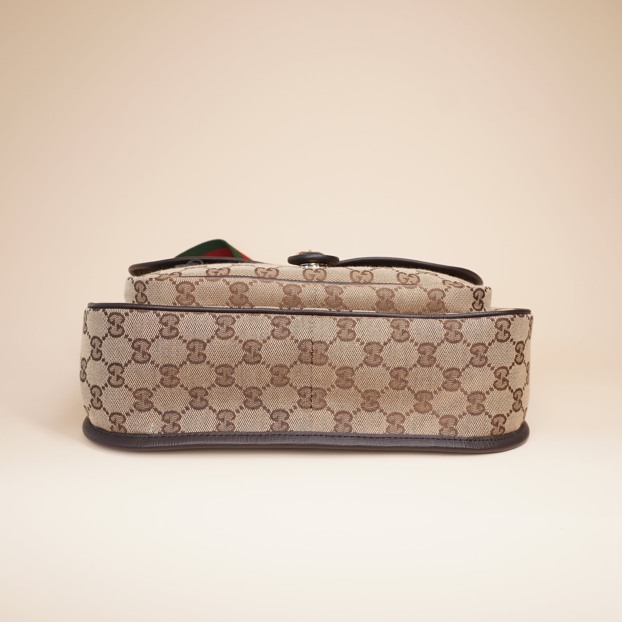PRE-OWNED GG Monogram Web Childrens Messenger Bag Beige Ebony Cocoa Shoulder Bag