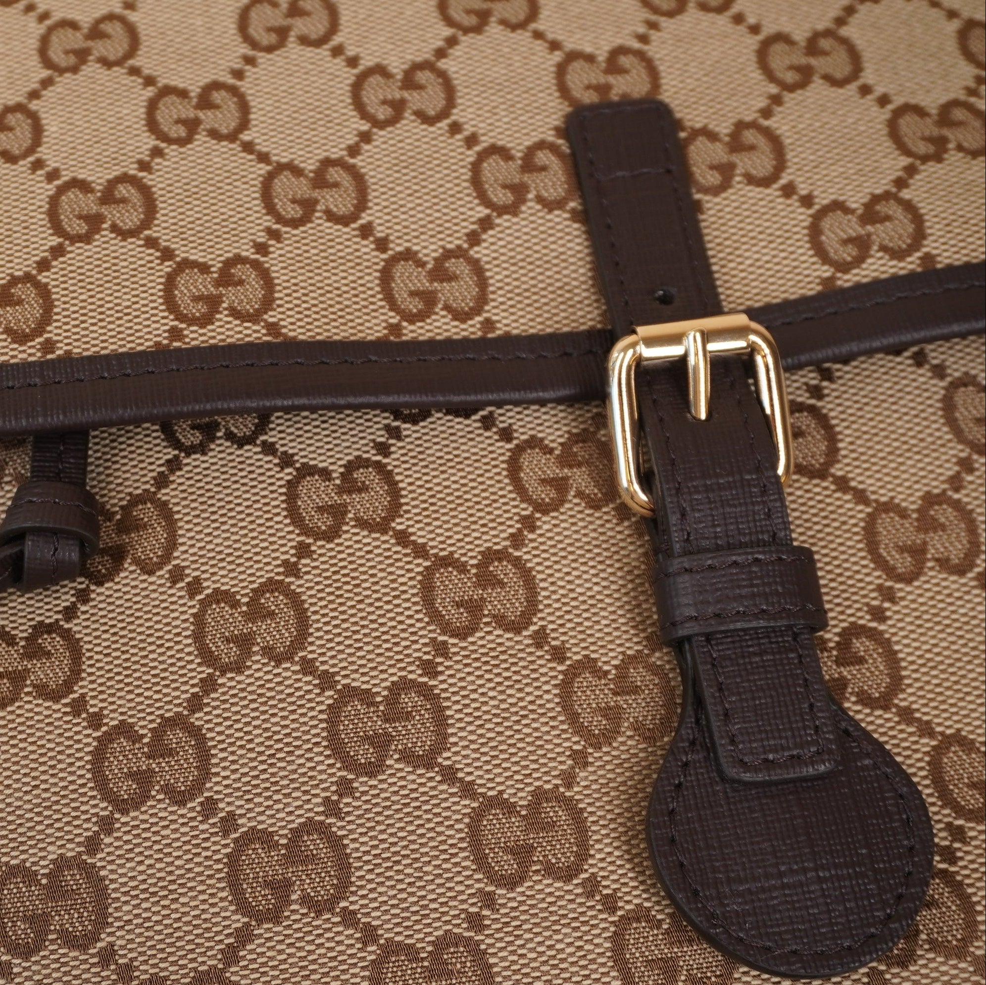 PRE-OWNED GG Monogram Web Childrens Messenger Bag Beige Ebony Cocoa Shoulder Bag
