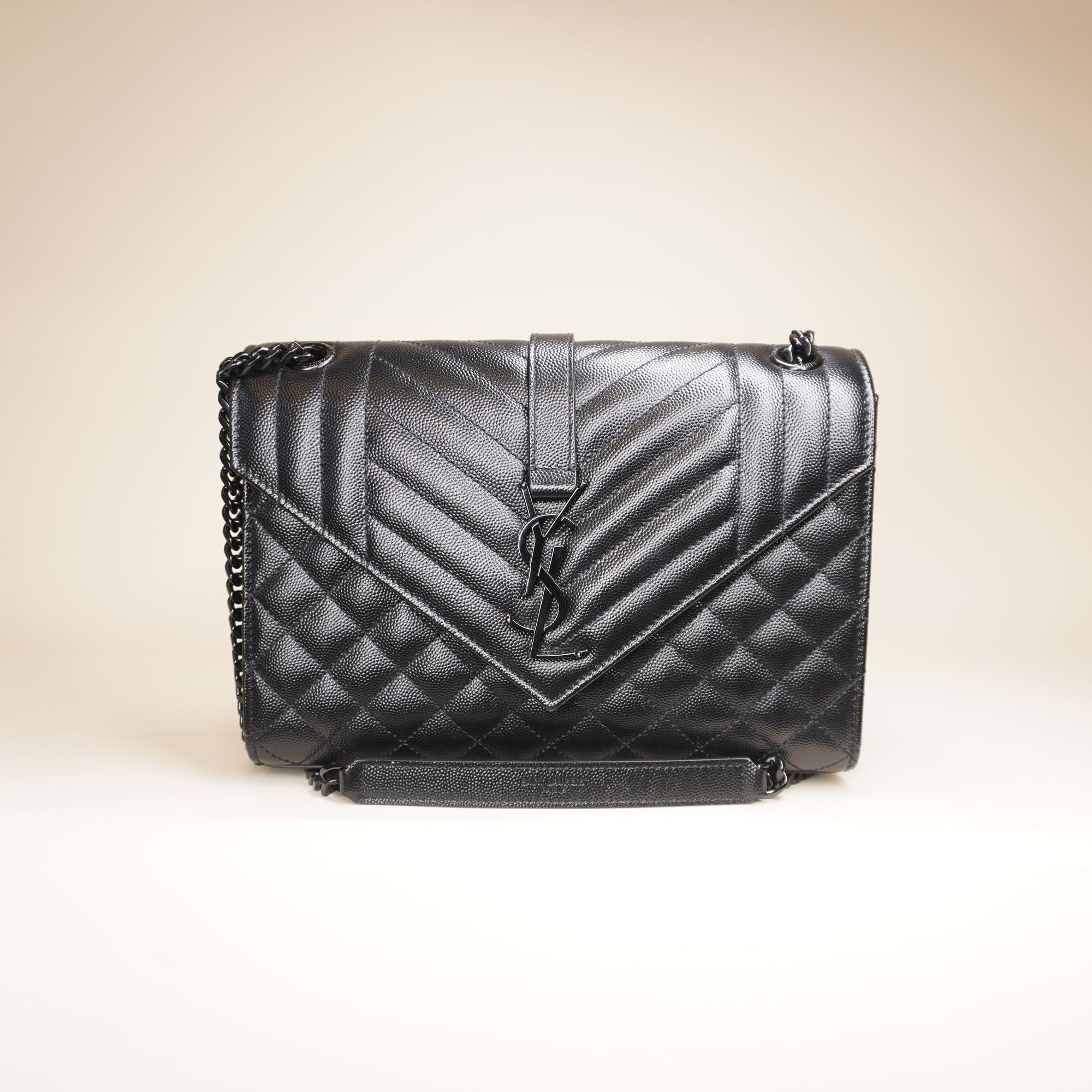 PRE-OWNED Black Quilted Grain Envelope Shoulder Bag