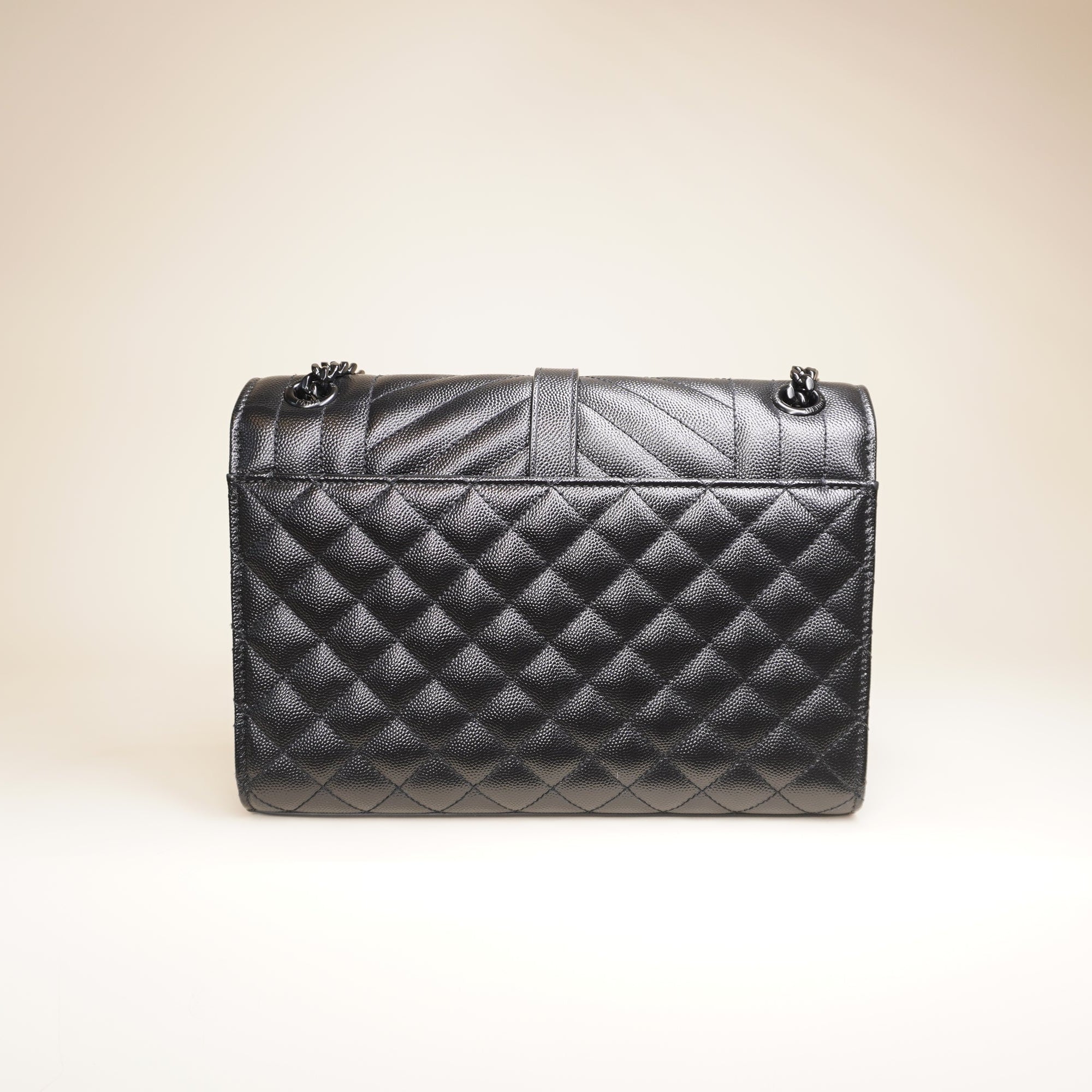 PRE-OWNED Black Quilted Grain Envelope Shoulder Bag