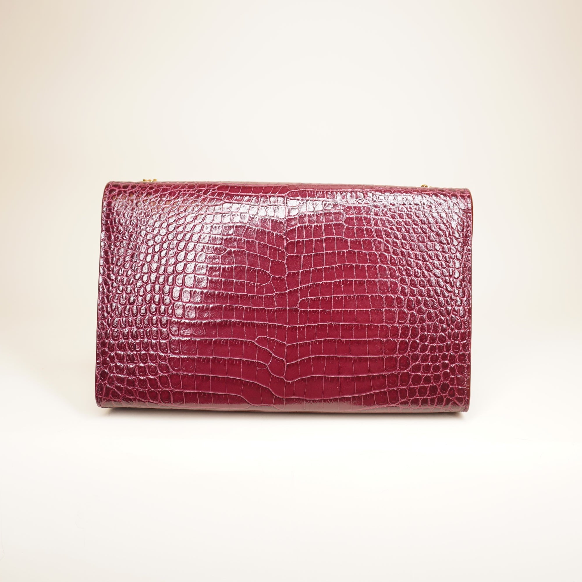 PRE-OWNED YSL Burgundy Croco Embossed Kate Tassel Medium Chain Shoulder Bag