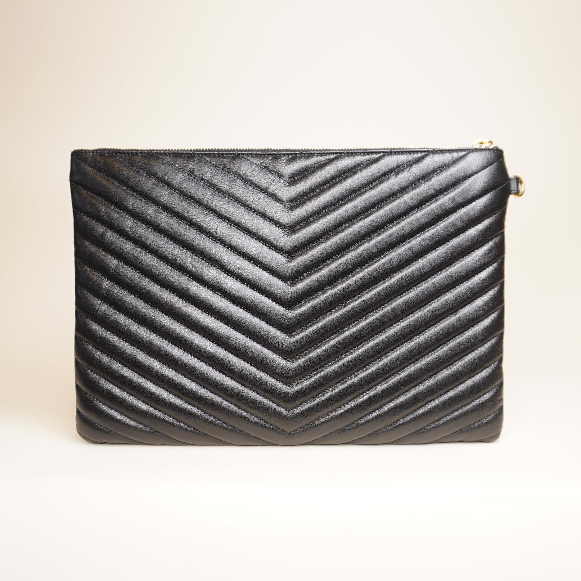 PRE-OWNED Black Cassandre Quilted Monogram Leather Pouch Medium