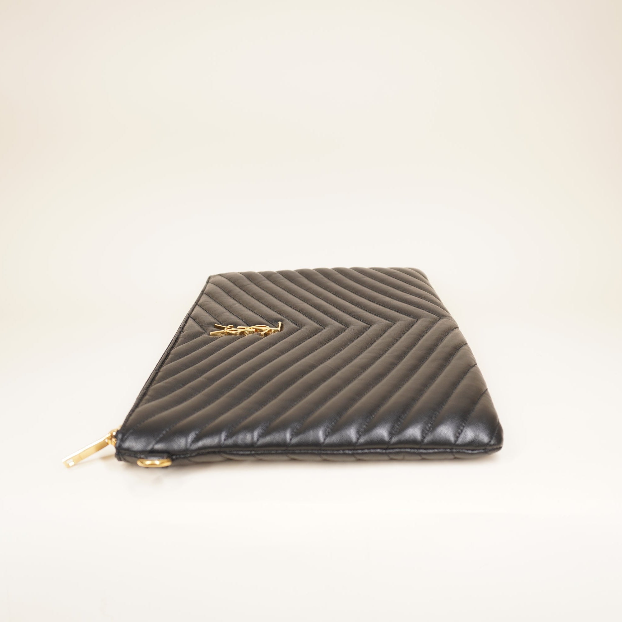 PRE-OWNED Black Cassandre Quilted Monogram Leather Pouch Medium