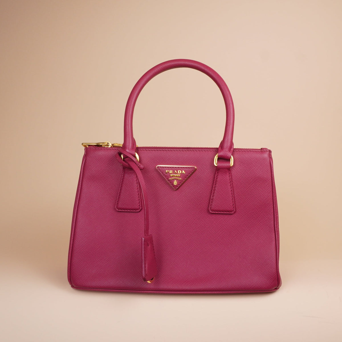 PRE-OWNED Small Galleria Saffiano Leather Tote Bag in Fuchsia Pink