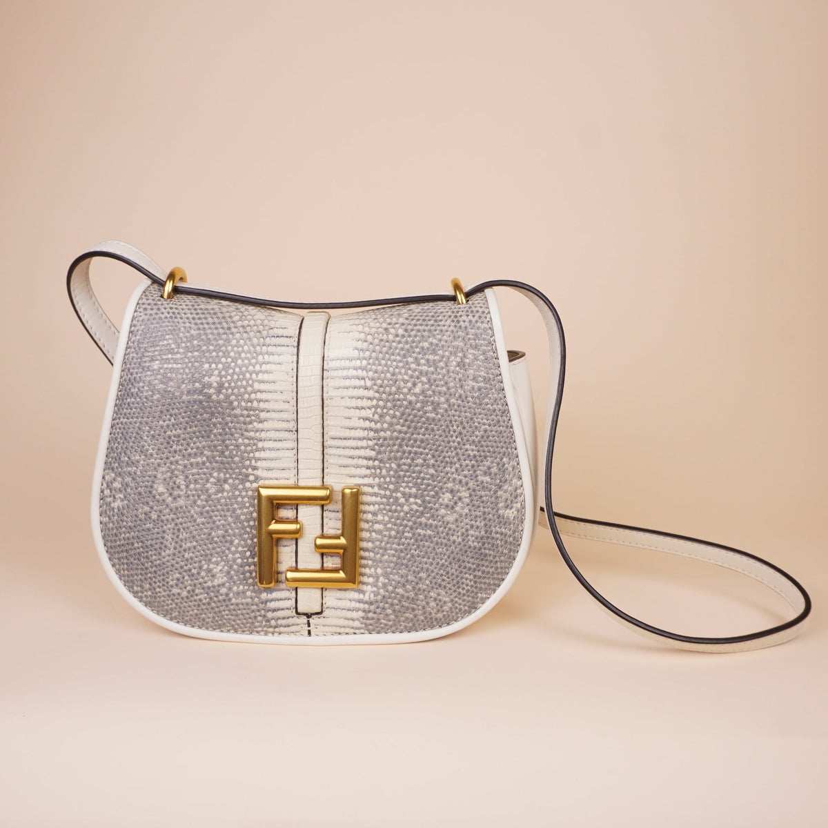 PRE-OWNED FF C’mon Mini Lizard White Grey Shoulder Bag