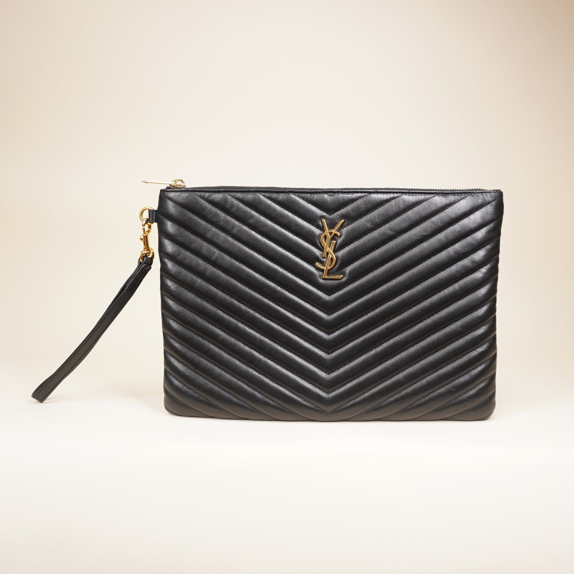 PRE-OWNED Black Cassandre Quilted Monogram Leather Pouch Medium