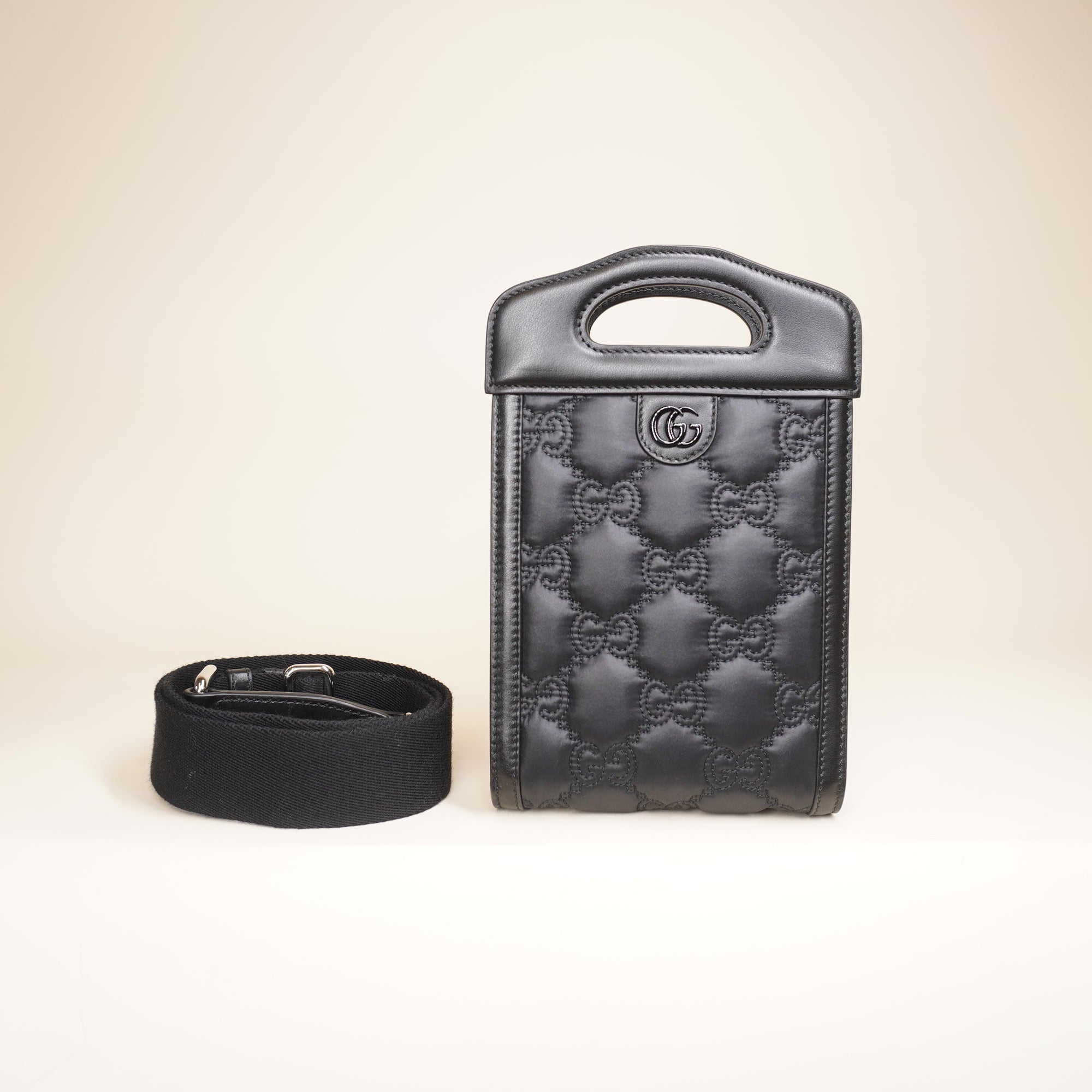 PRE-OWNED GG Matelasse Mini Cut Out Satchel Black Shoulder Bag