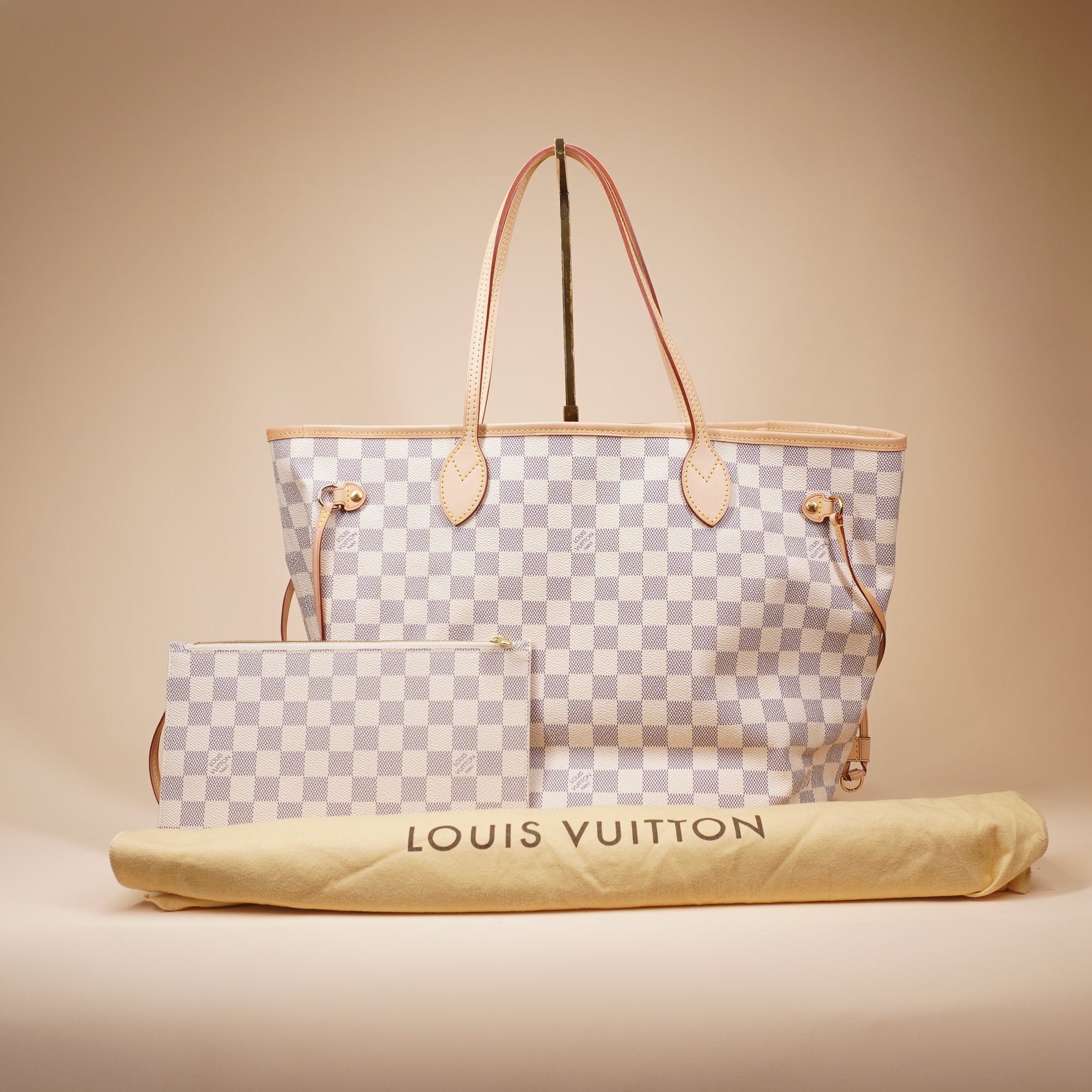 PRE-OWNED LV Neverfull MM Damier Azur Shoulder Bag