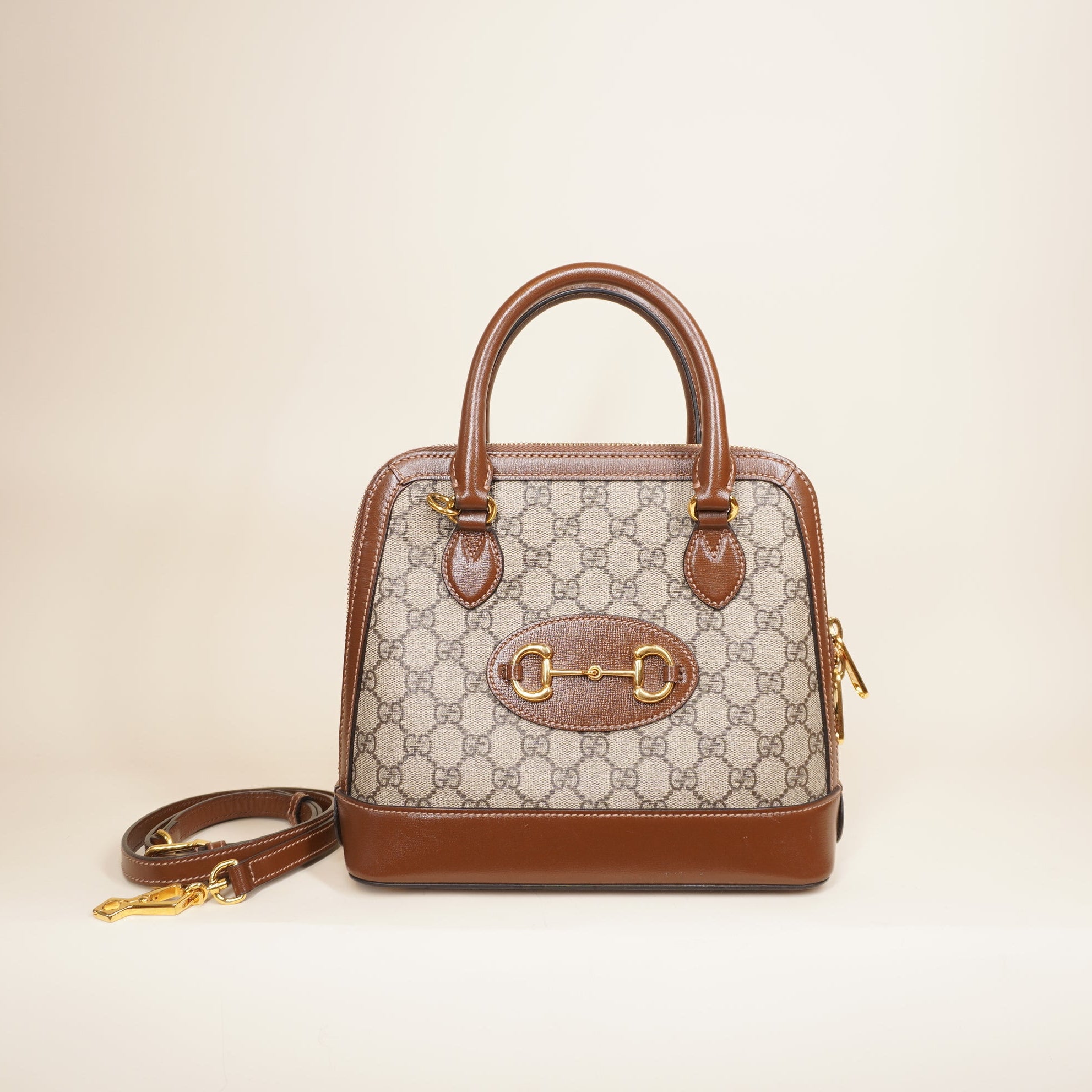 PRE-OWNED GG Supreme Monogram Azalea Calfskin Small Horsebit 1955 Shoulder Bag