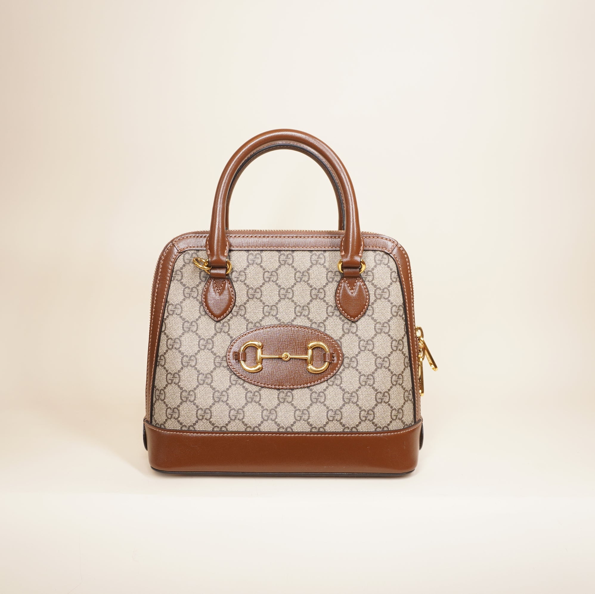 PRE-OWNED GG Supreme Monogram Azalea Calfskin Small Horsebit 1955 Shoulder Bag