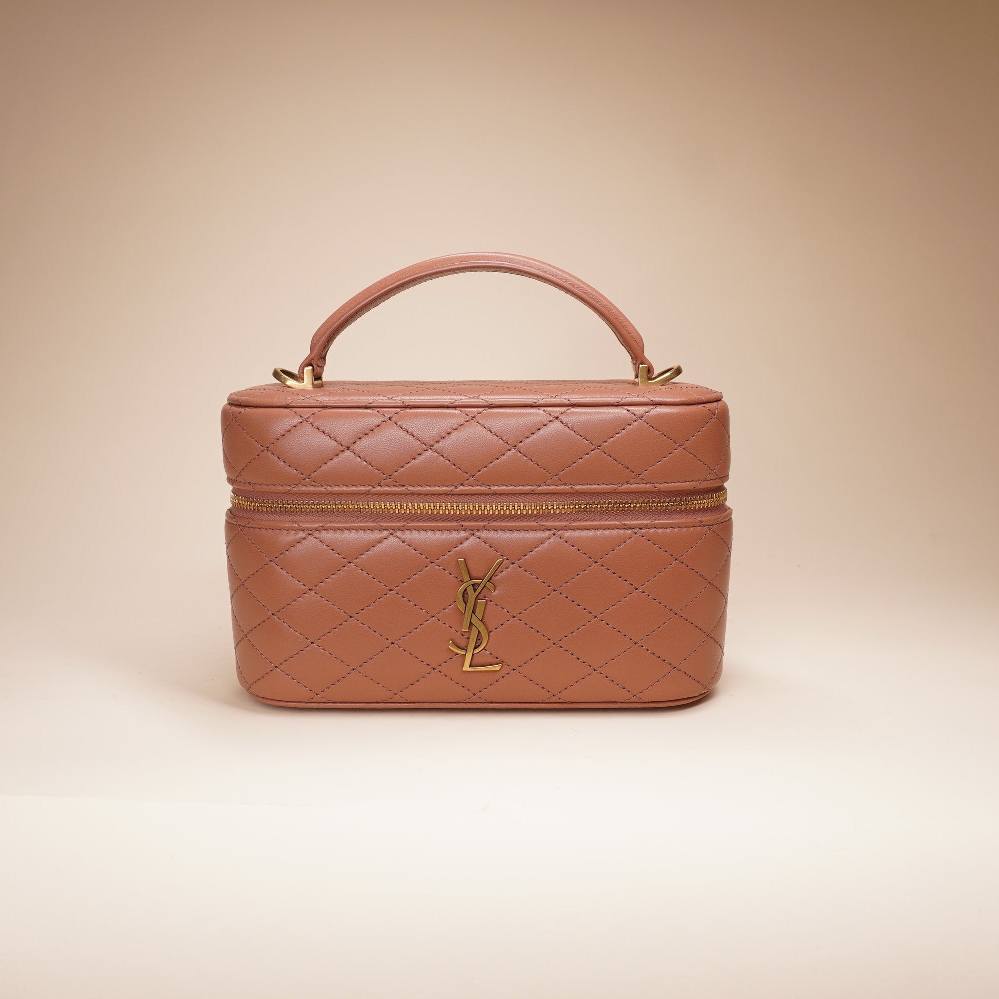 PRE-OWNED Lambskin Quilted Gaby Vanity Case Brown Crossbody Bag