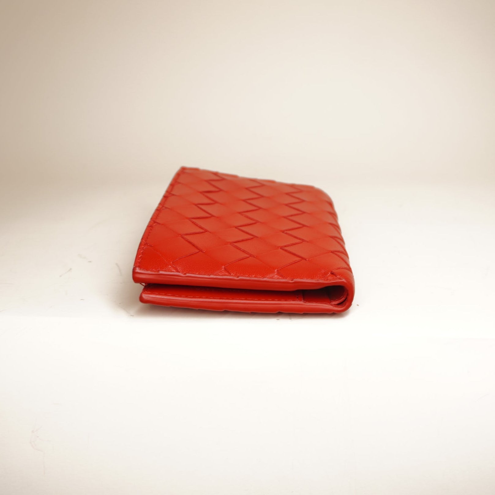 PRE-OWNED Intrecciato French Purse Intrecciato Weave Wallet Red