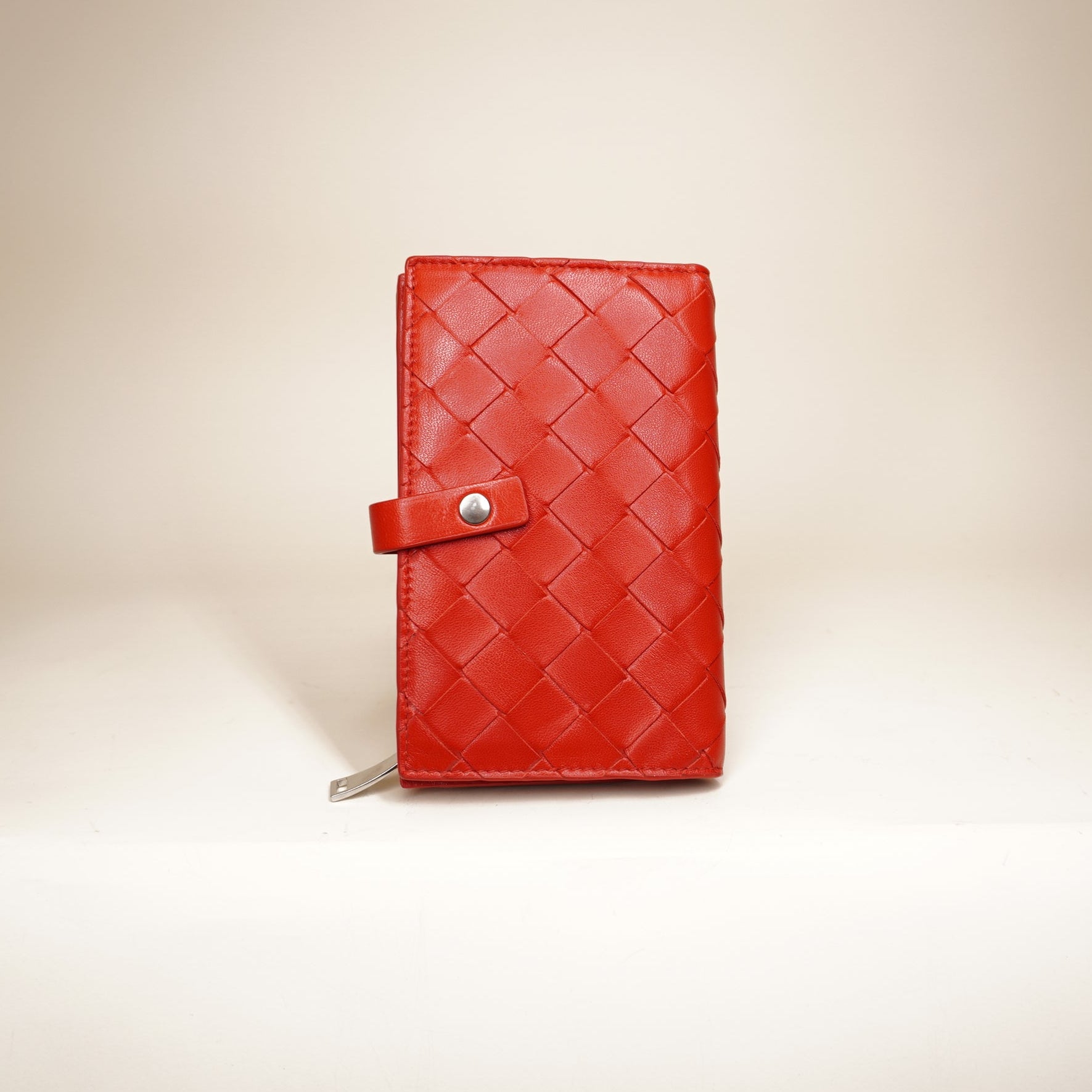 PRE-OWNED Intrecciato French Purse Intrecciato Weave Wallet Red