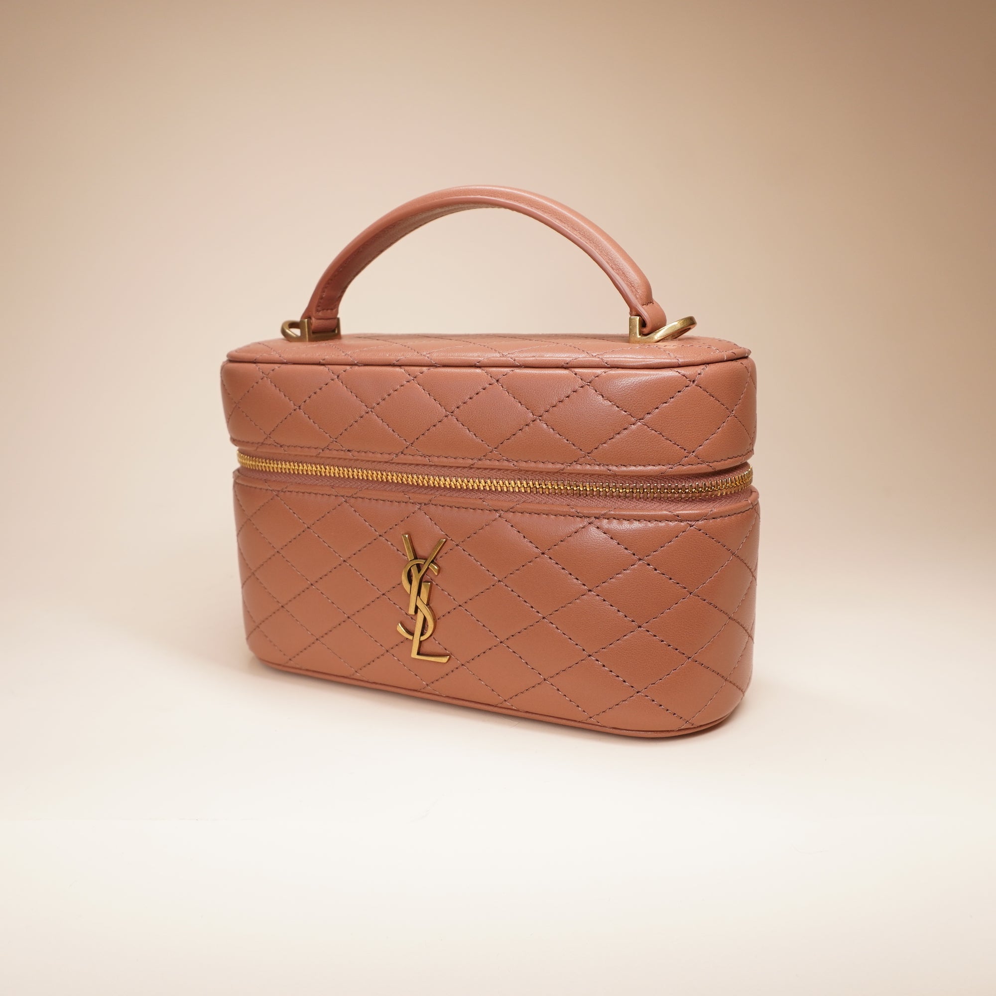 PRE-OWNED Lambskin Quilted Gaby Vanity Case Brown Crossbody Bag
