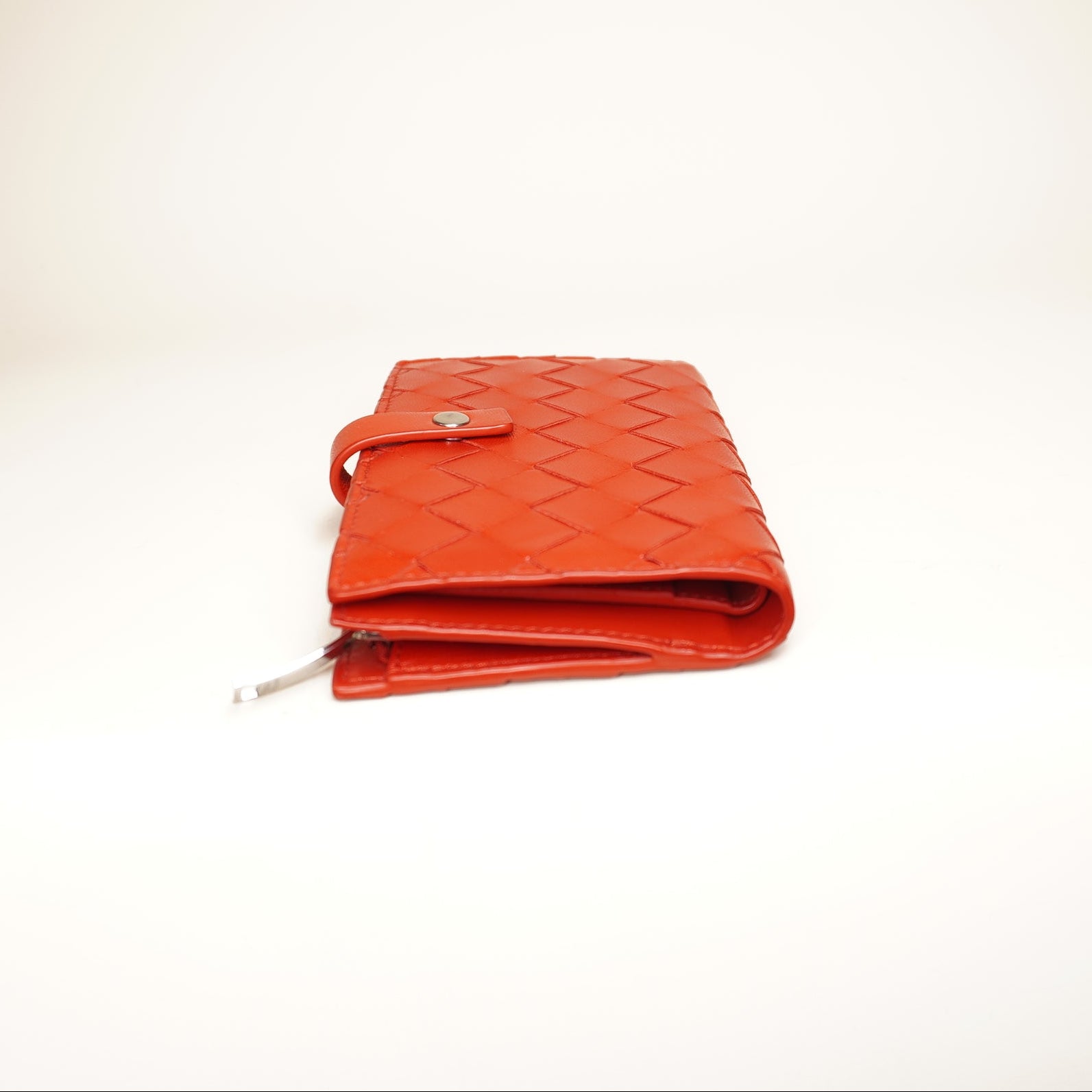 PRE-OWNED Intrecciato French Purse Intrecciato Weave Wallet Red