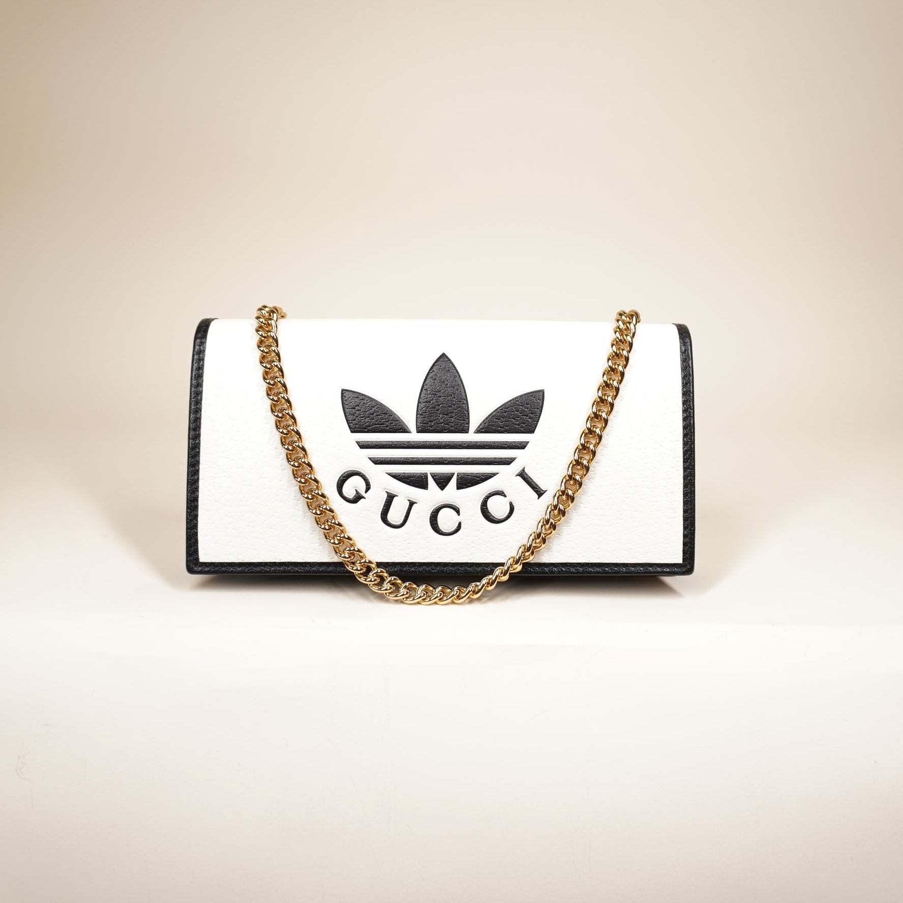 PRE-OWENED X ADIDAS Textured Dollar Calfskin Trefoil Embossed WOC Off White Black