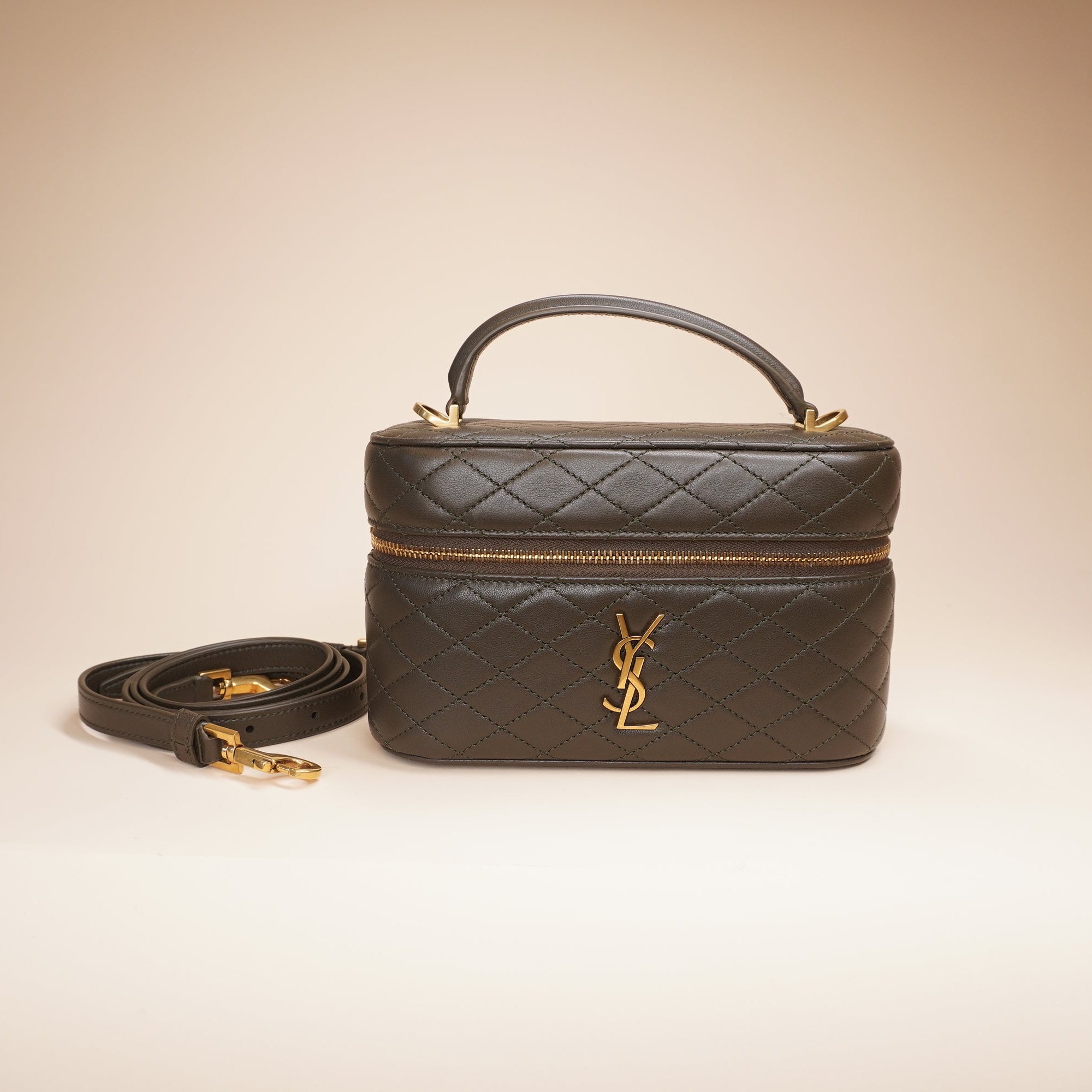 PRE-OWNED Lambskin Quilted Gaby Vanity Case Crossbody Bag