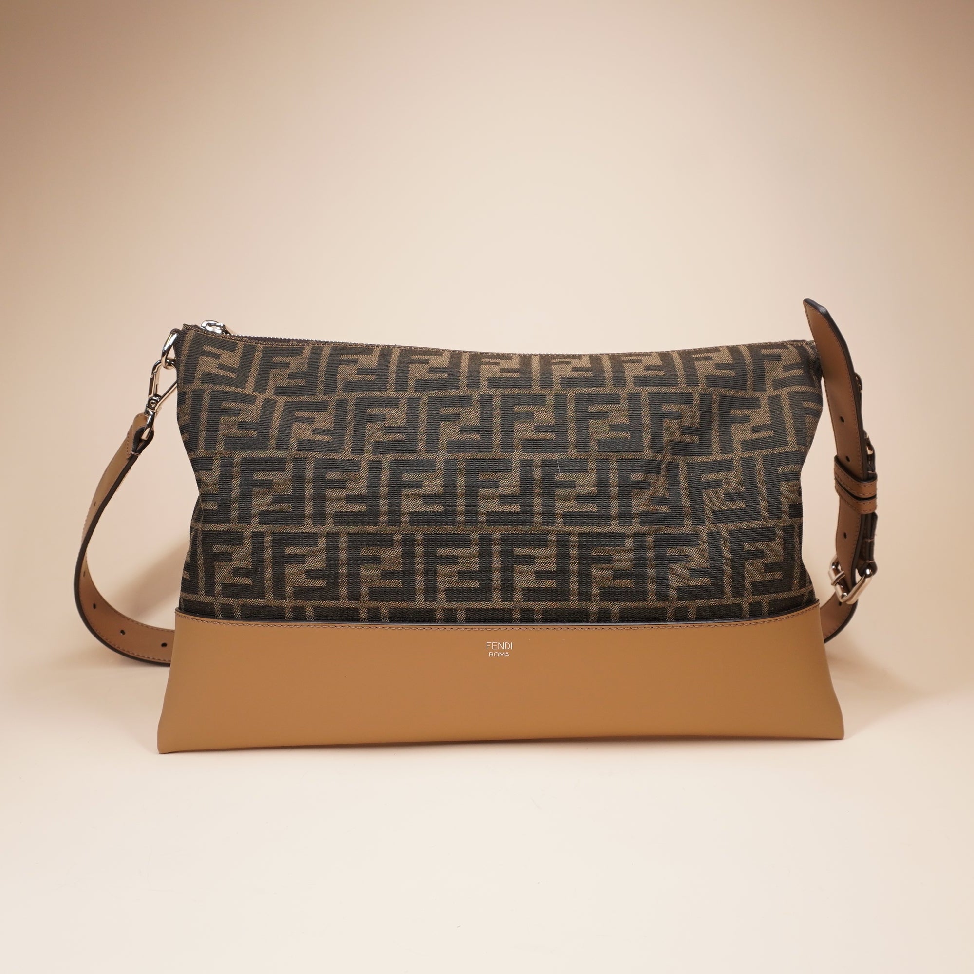 PRE-OWNED FF Messenger Brown Leather Crossbody Bag