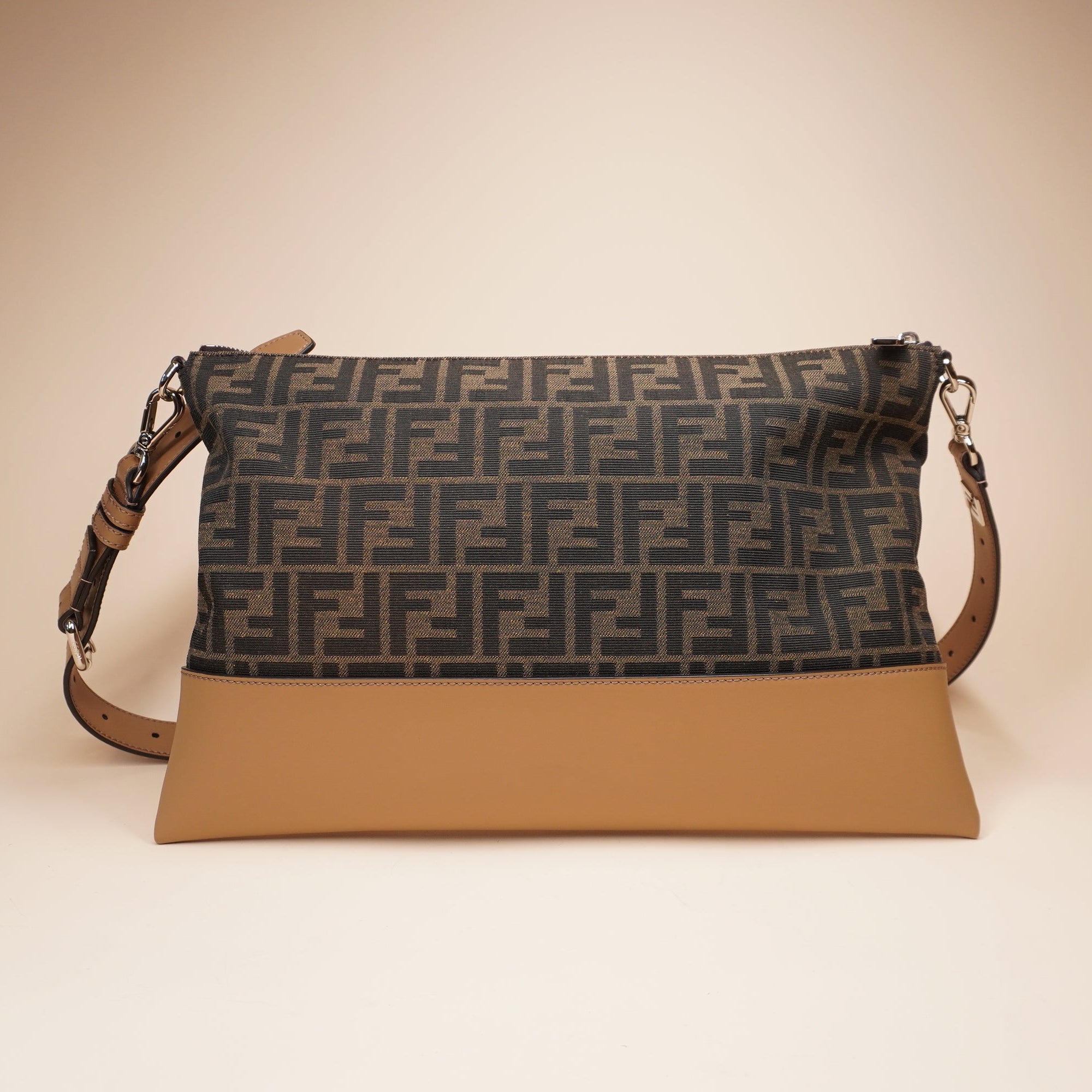 PRE-OWNED FF Messenger Brown Leather Crossbody Bag