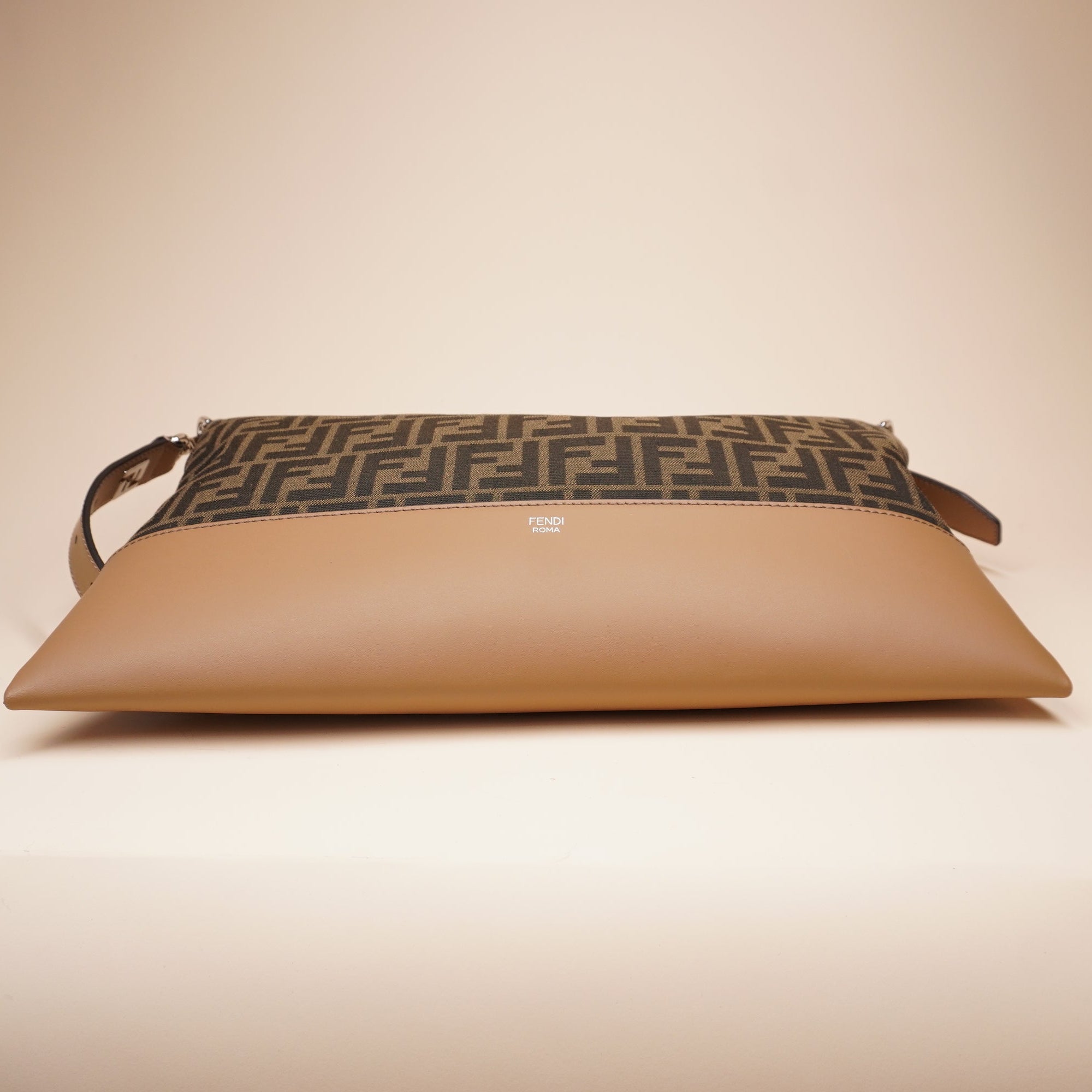 PRE-OWNED FF Messenger Brown Leather Shoulder Bag