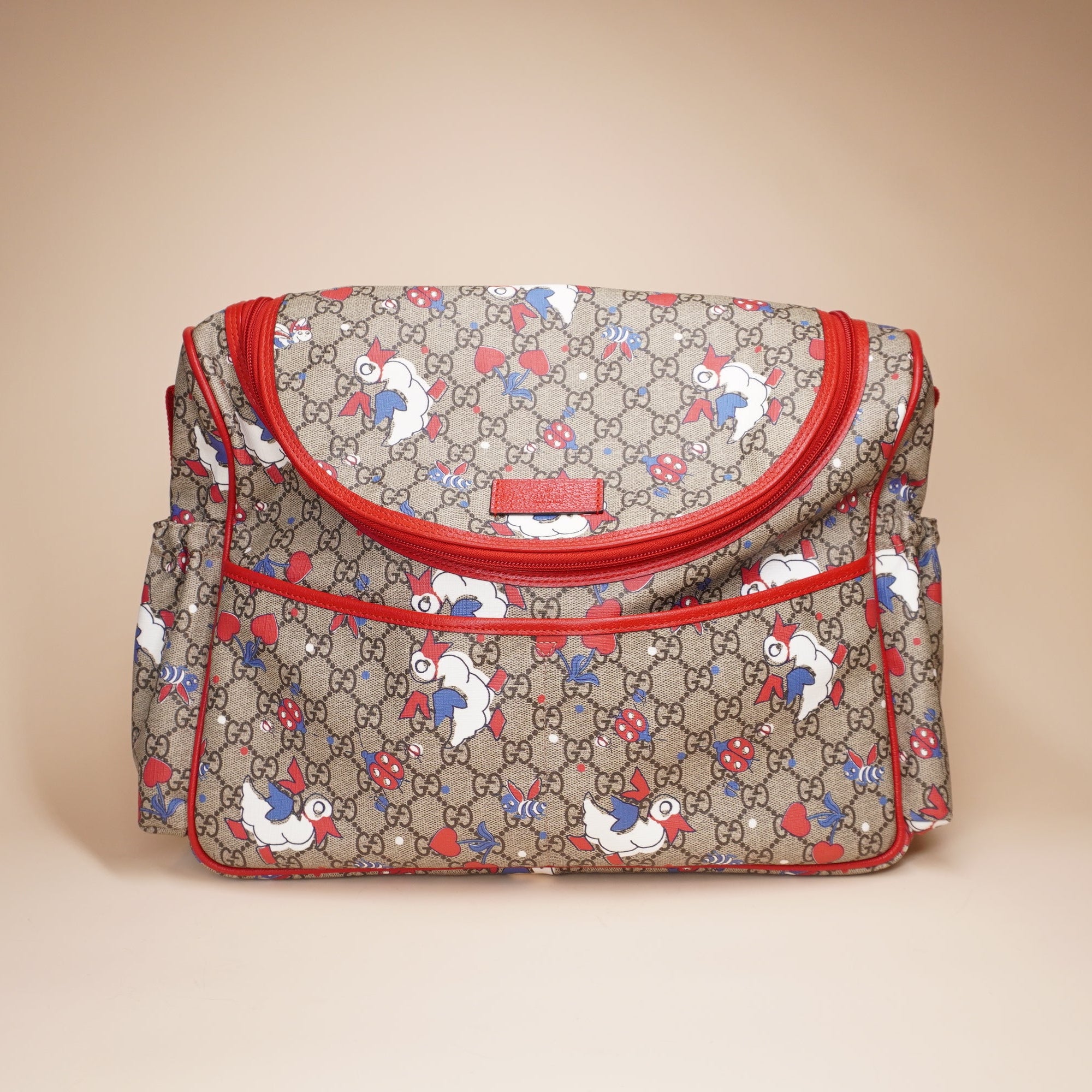 PRE-OWNED GG Supreme Monogram Print Duck Diaper Bag Pink Multicolor Shoulder Bag