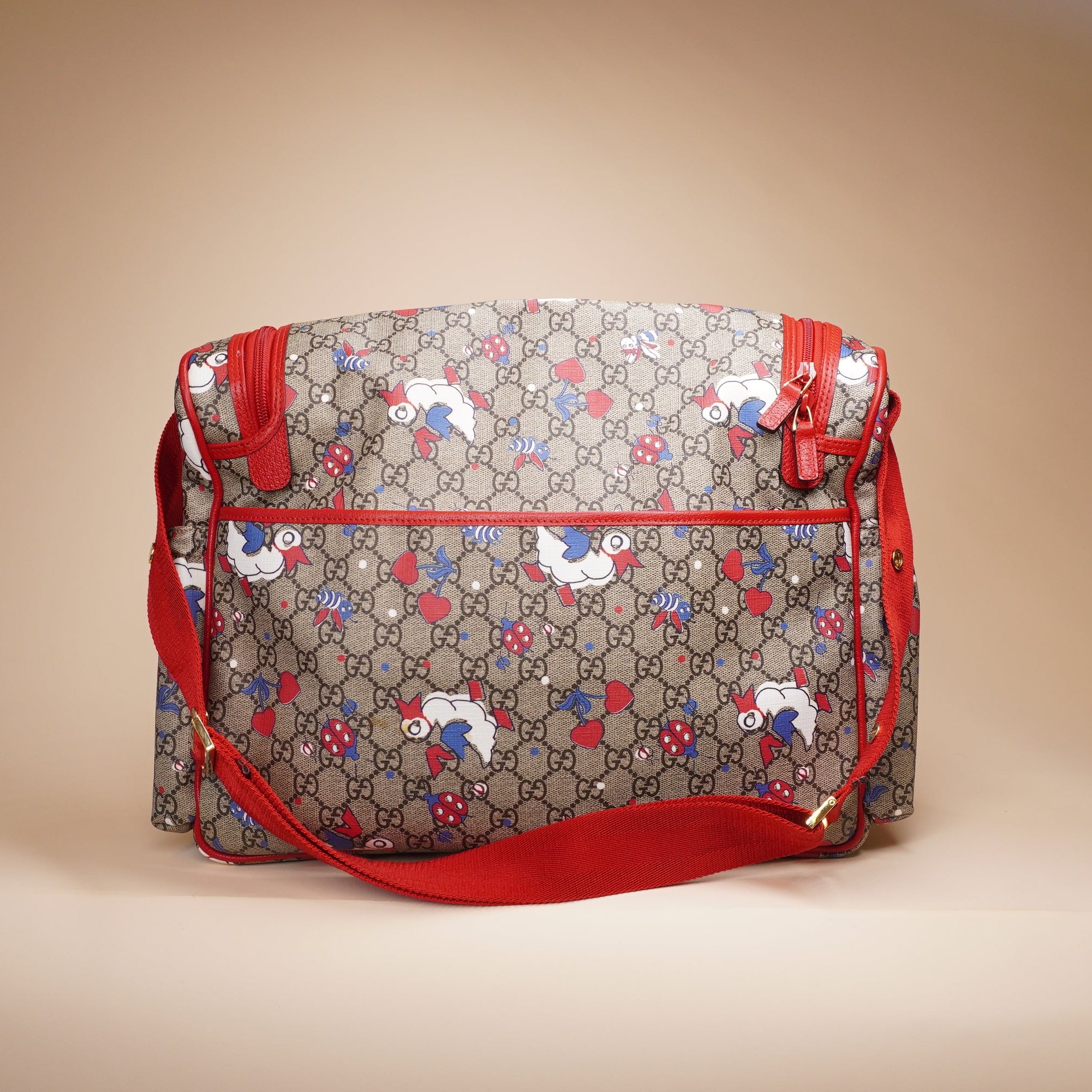 PRE-OWNED GG Supreme Monogram Print Duck Diaper Bag Pink Multicolor Shoulder Bag