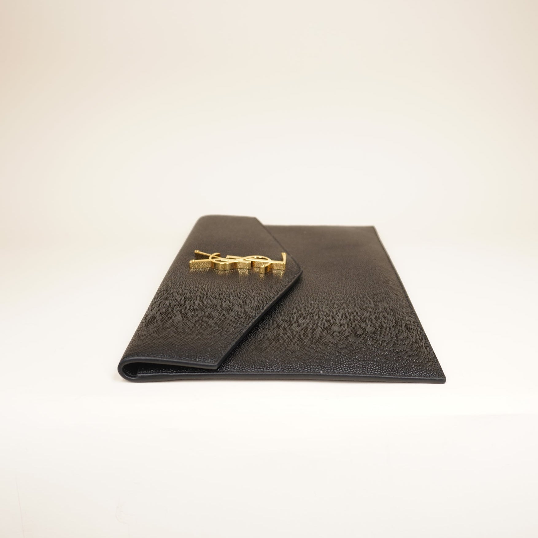 PRE-OWNED Black Grained Calfskin Leather Uptown Pouch