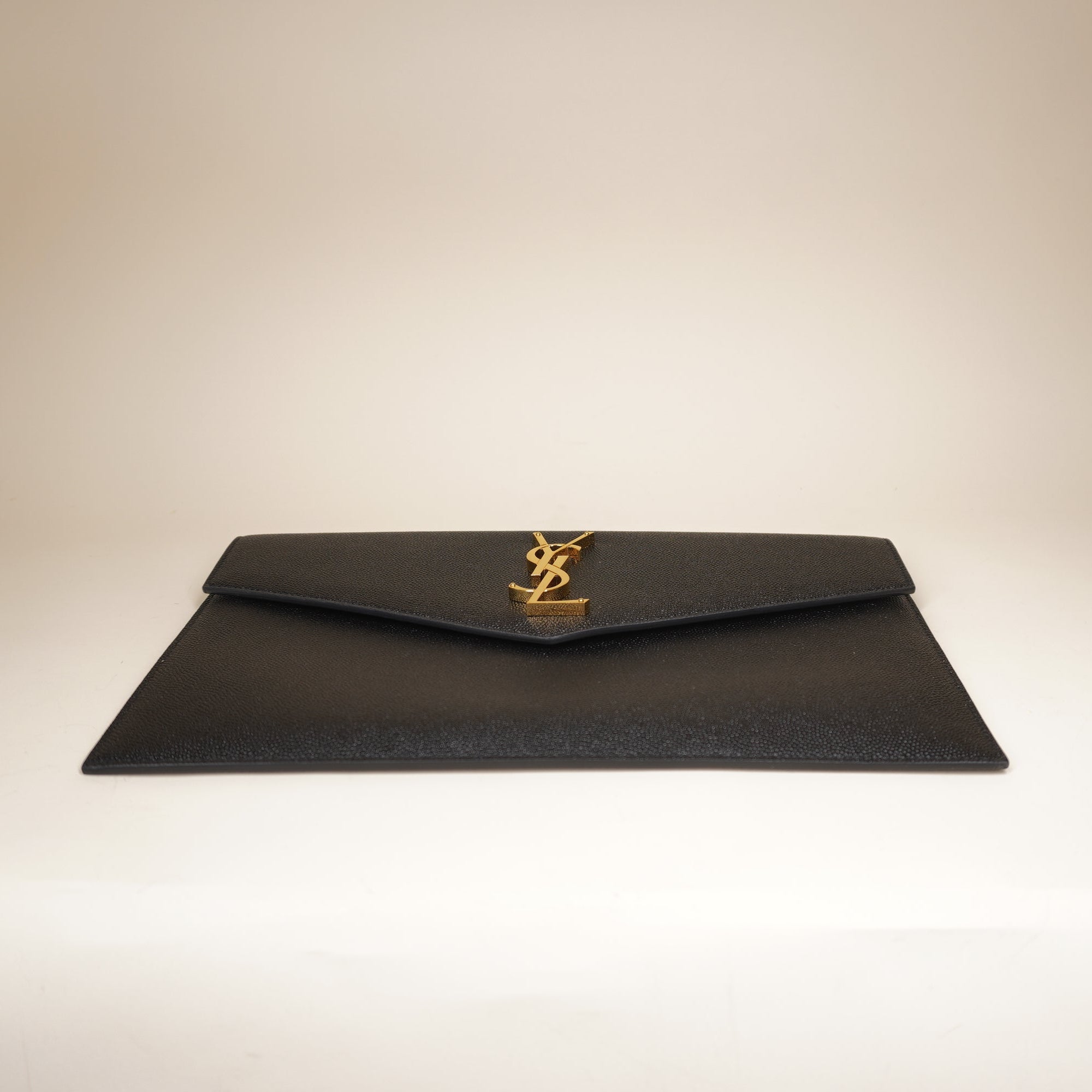 PRE-OWNED Black Grained Calfskin Leather Uptown Pouch