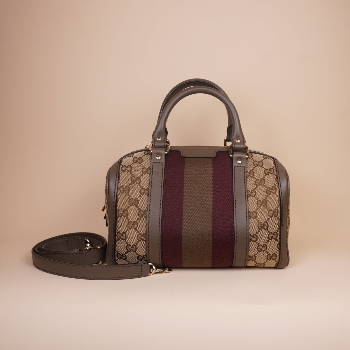 PRE-OWNED GG Beige Canvas Boston Shoulder Bag