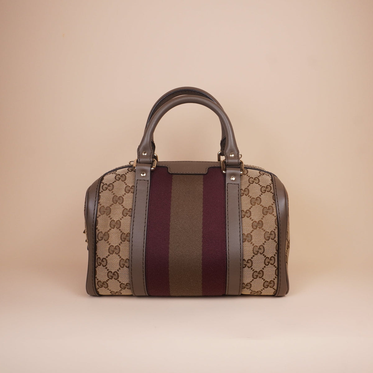 PRE-OWNED GG Beige Canvas Boston Shoulder Bag