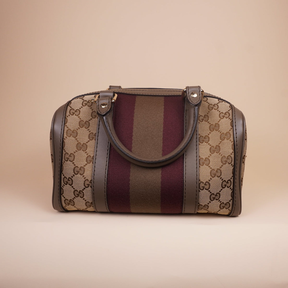 PRE-OWNED GG Beige Canvas Boston Shoulder Bag