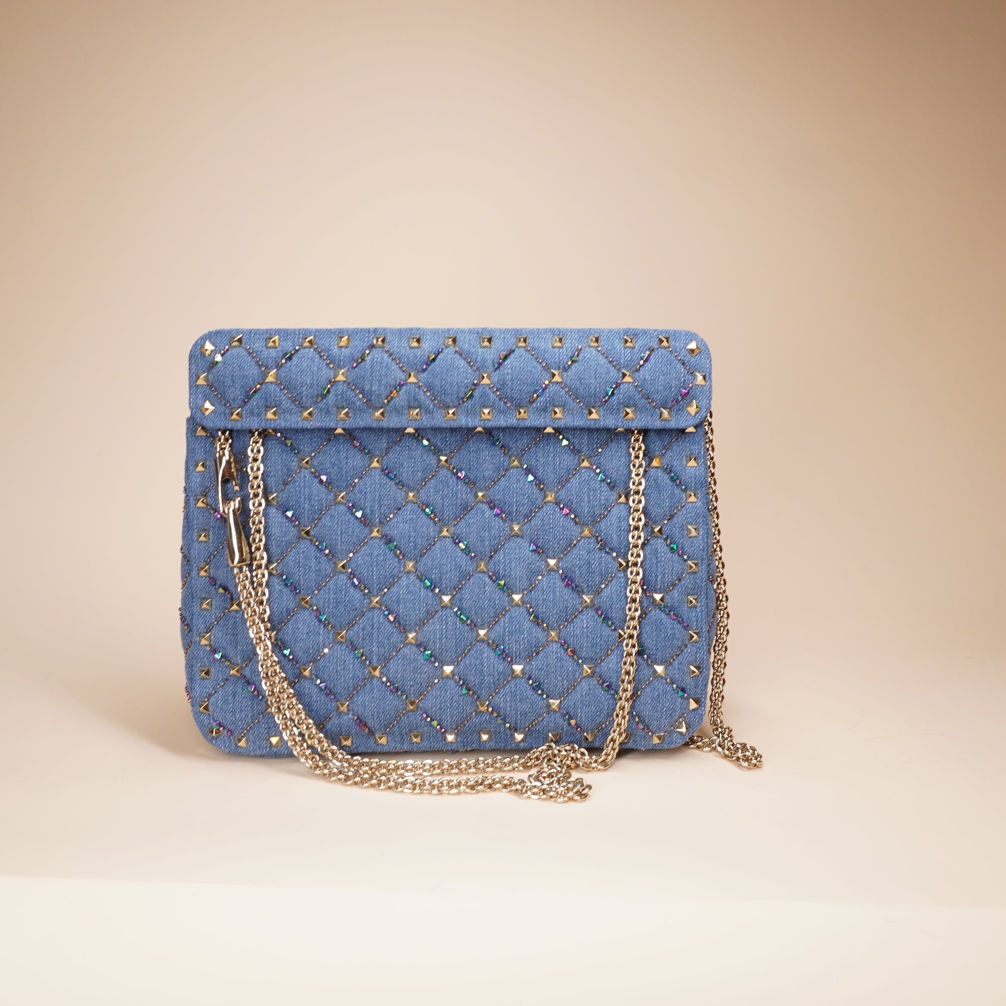 PRE-OWNED Rockstud Top Handle Denim Shoulder Bag
