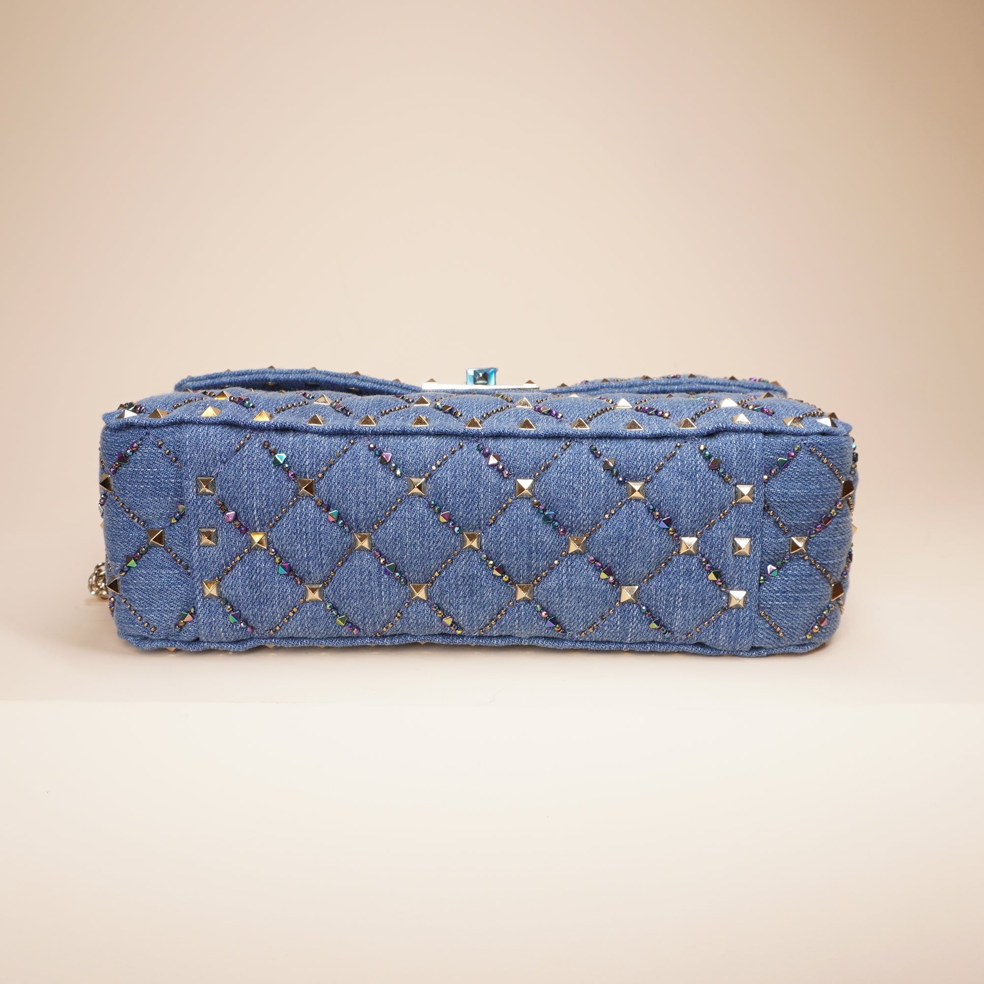 PRE-OWNED Rockstud Top Handle Denim Shoulder Bag