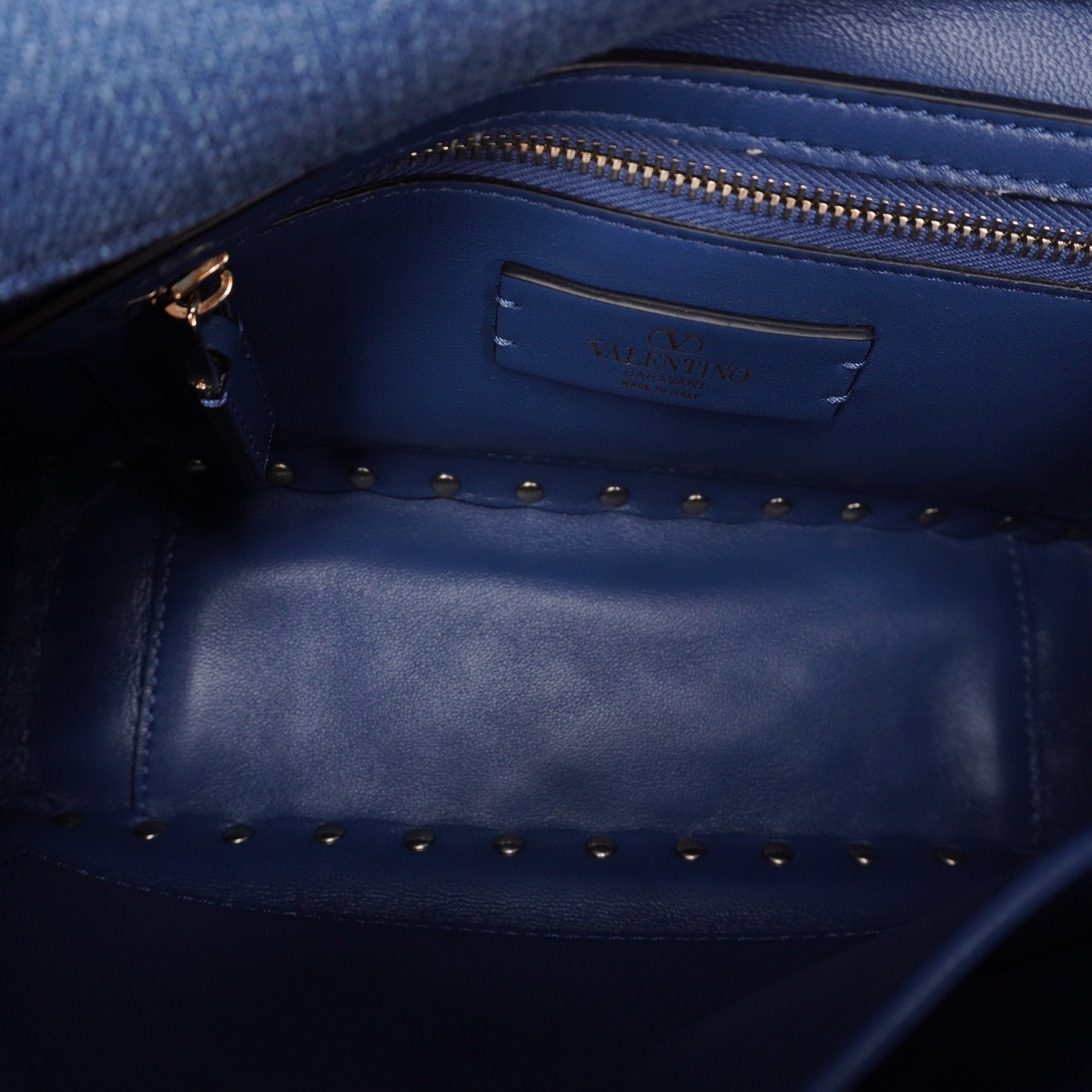 PRE-OWNED Rockstud Top Handle Denim Shoulder Bag